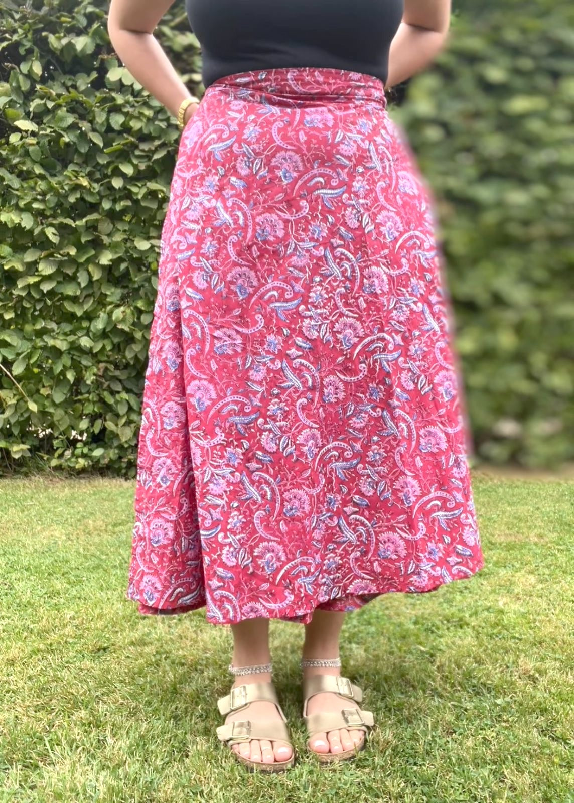 Red Floral Wrap Skirt