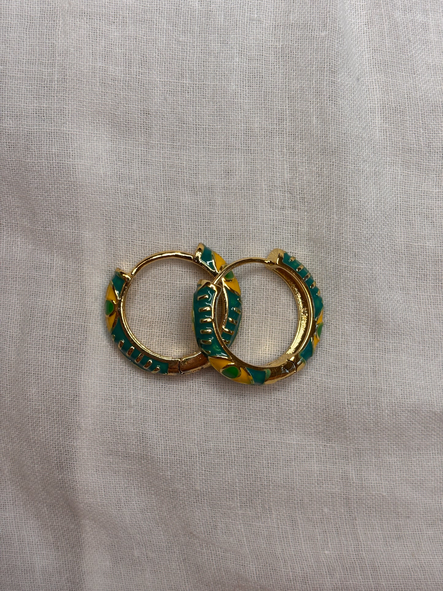 Green and Yellow Snake Eye Mini Hoops