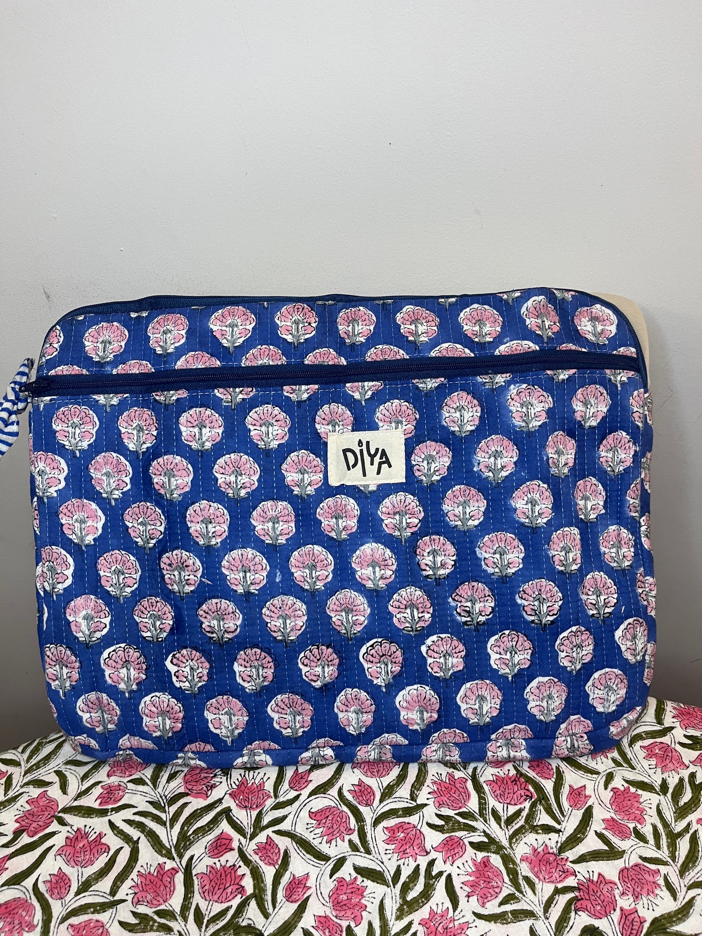 Blue Motif Cotton Laptop Sleeve