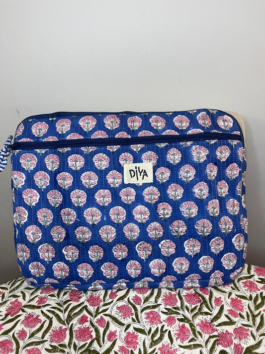 Blue Motif Cotton Laptop Sleeve