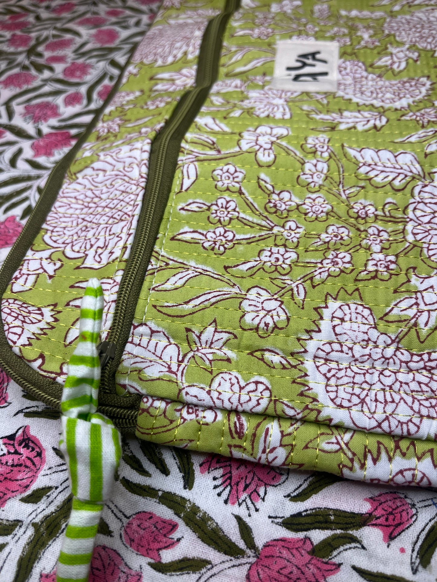Light Green Floral Cotton Laptop Sleeve