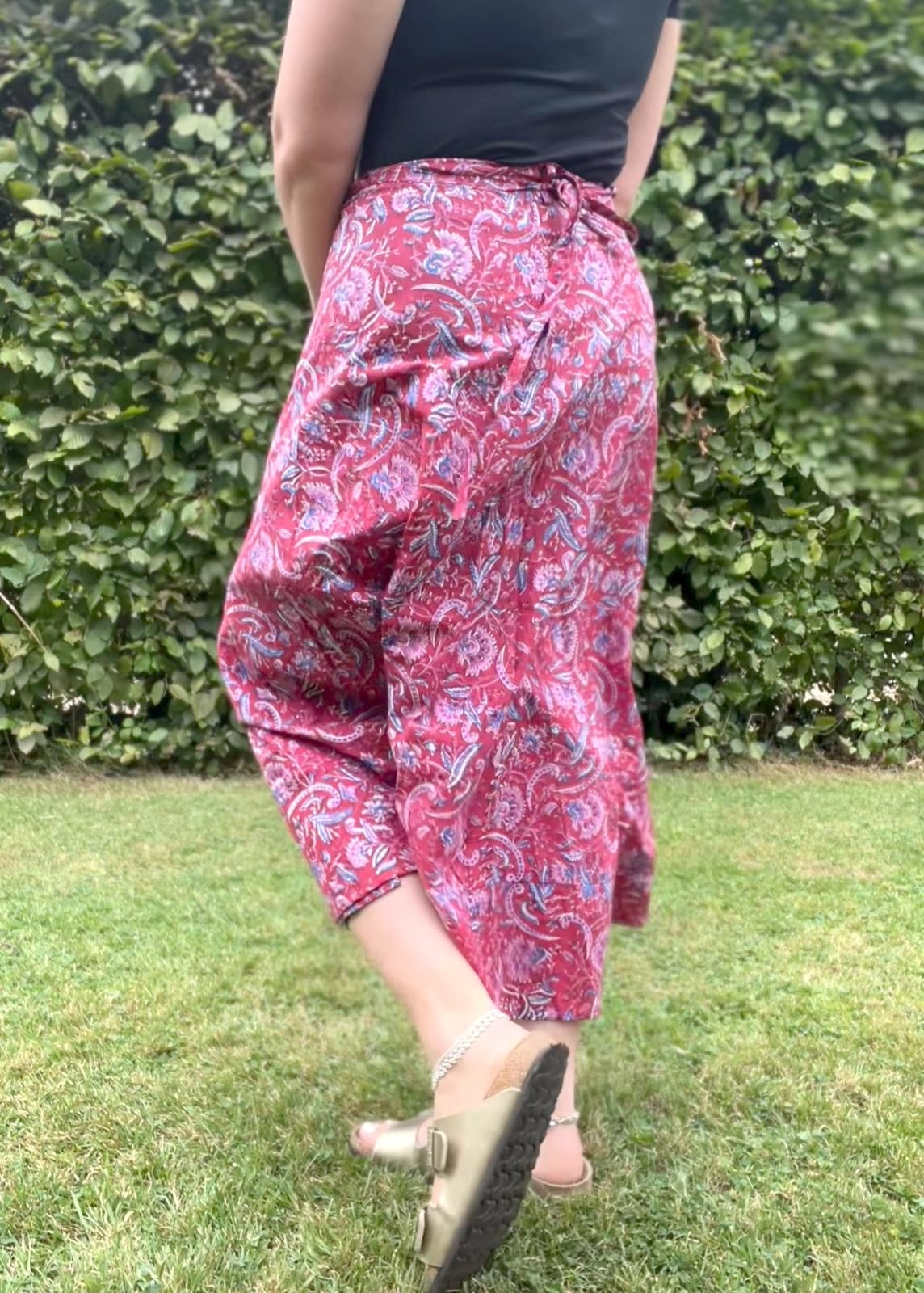 Red Floral Wrap Skirt