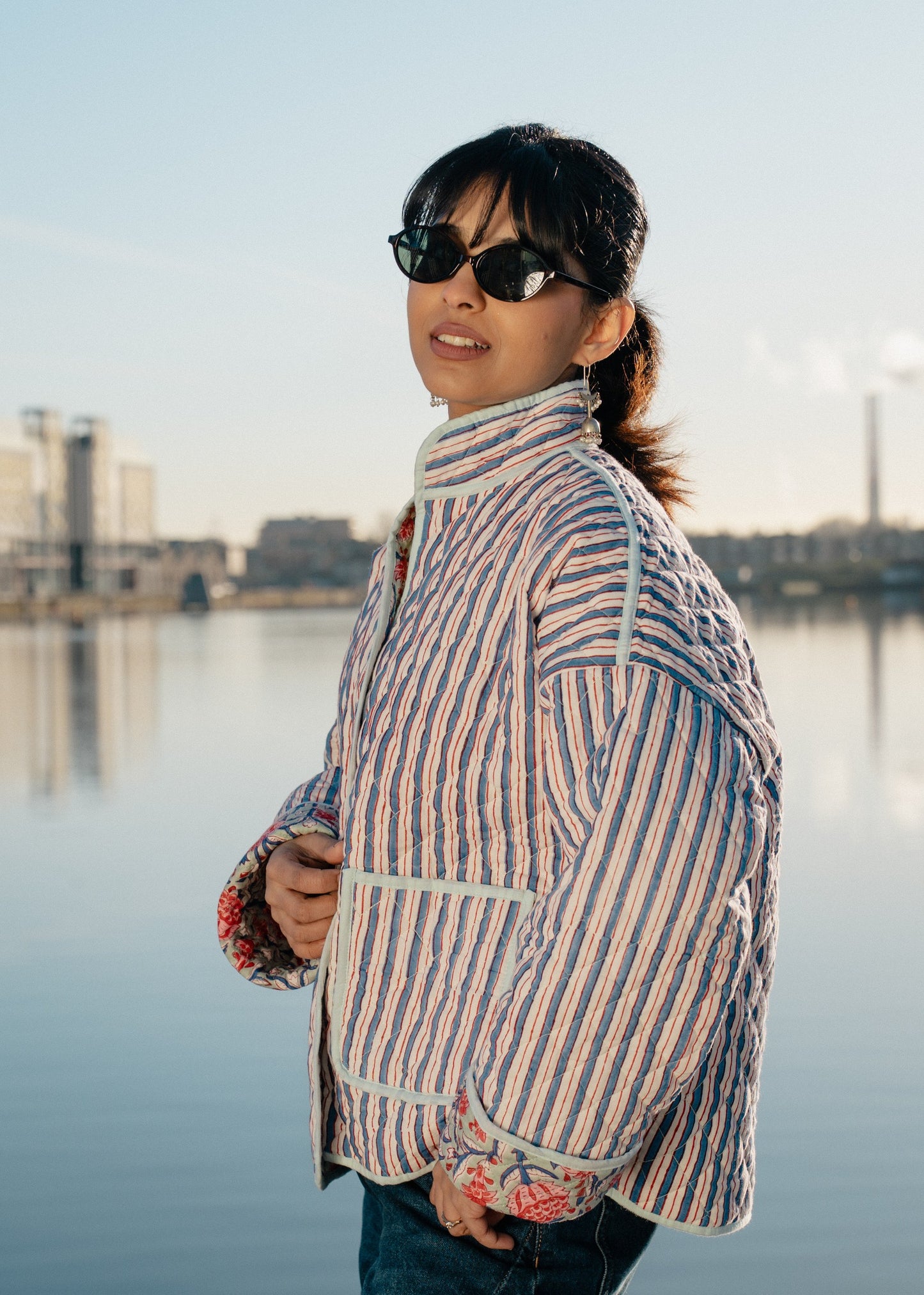 Blue Stripped Quilted Jacket