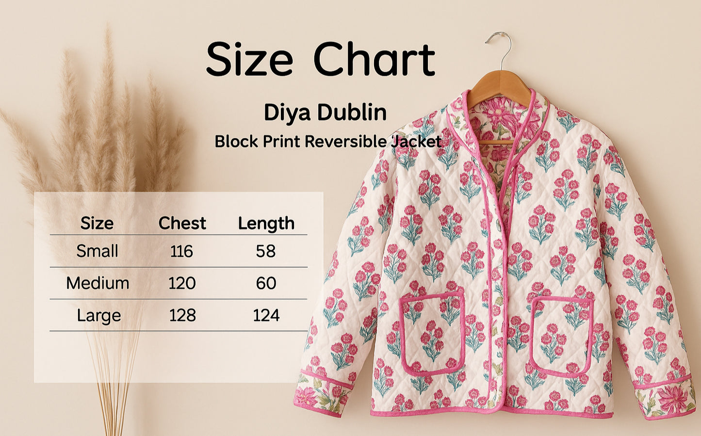 Blue with Pink Flowers Reversible Quilted Jacket