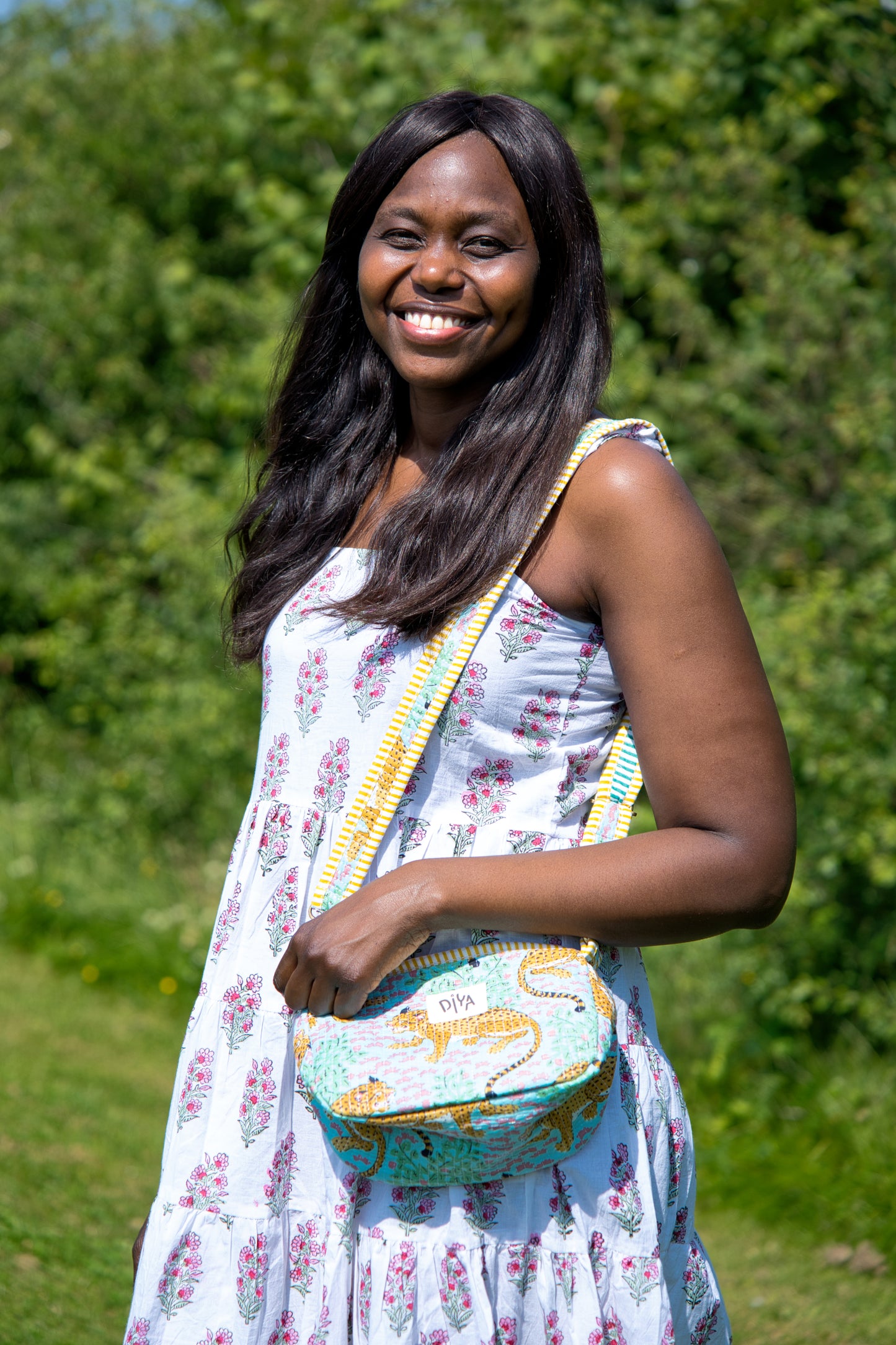 Green Cheetah Pattern Padded Cotton Crossbody Bag