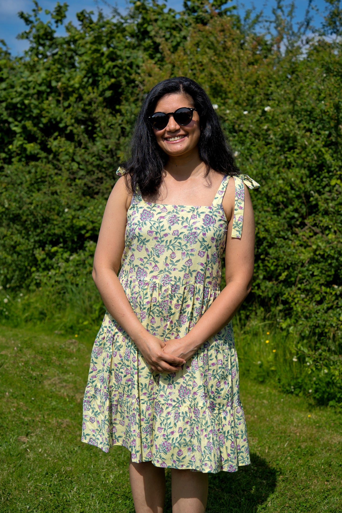 Yellow and Lavender Block Print Dress