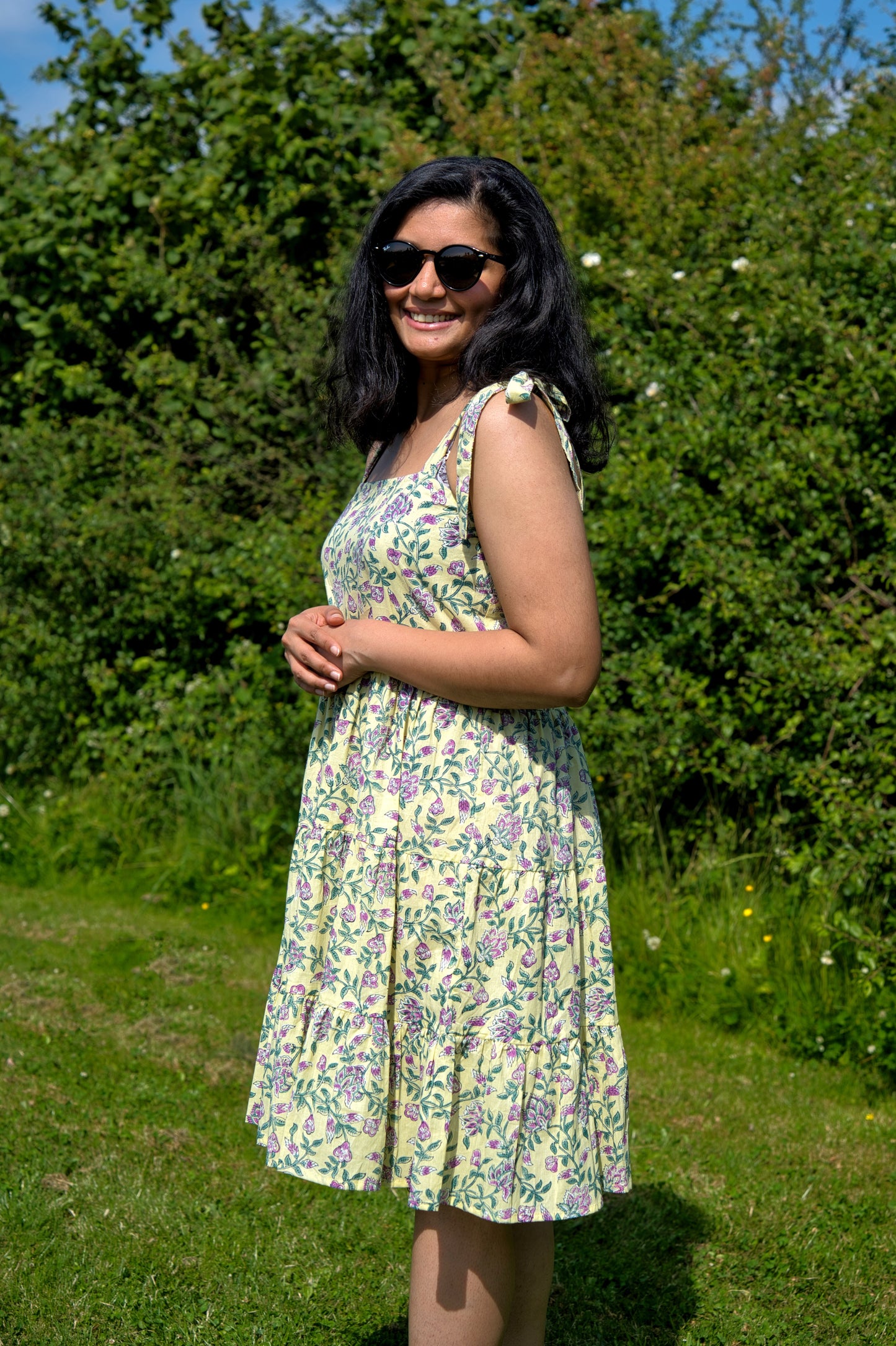 Yellow and Lavender Block Print Dress