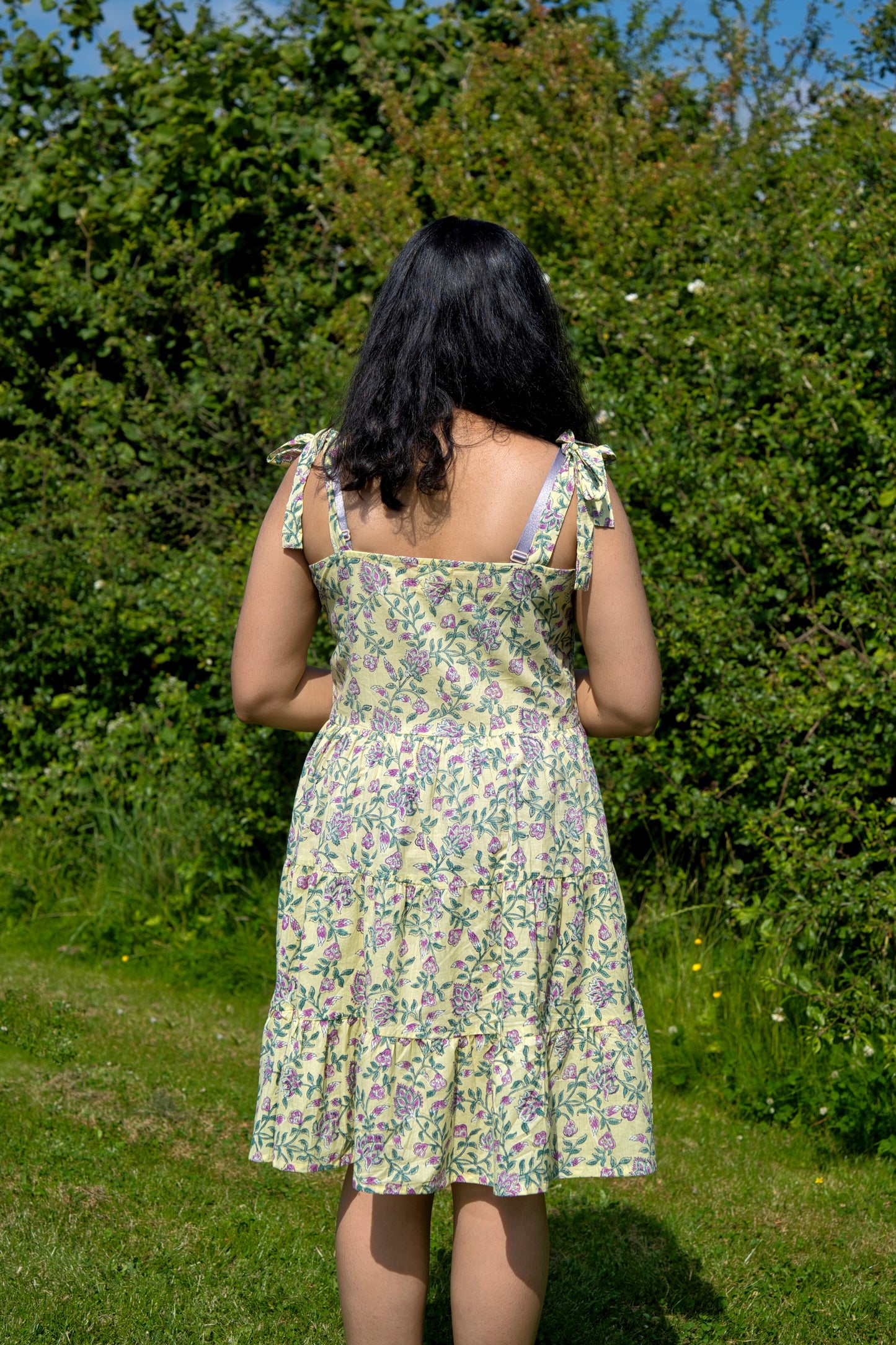 Yellow and Lavender Block Print Dress
