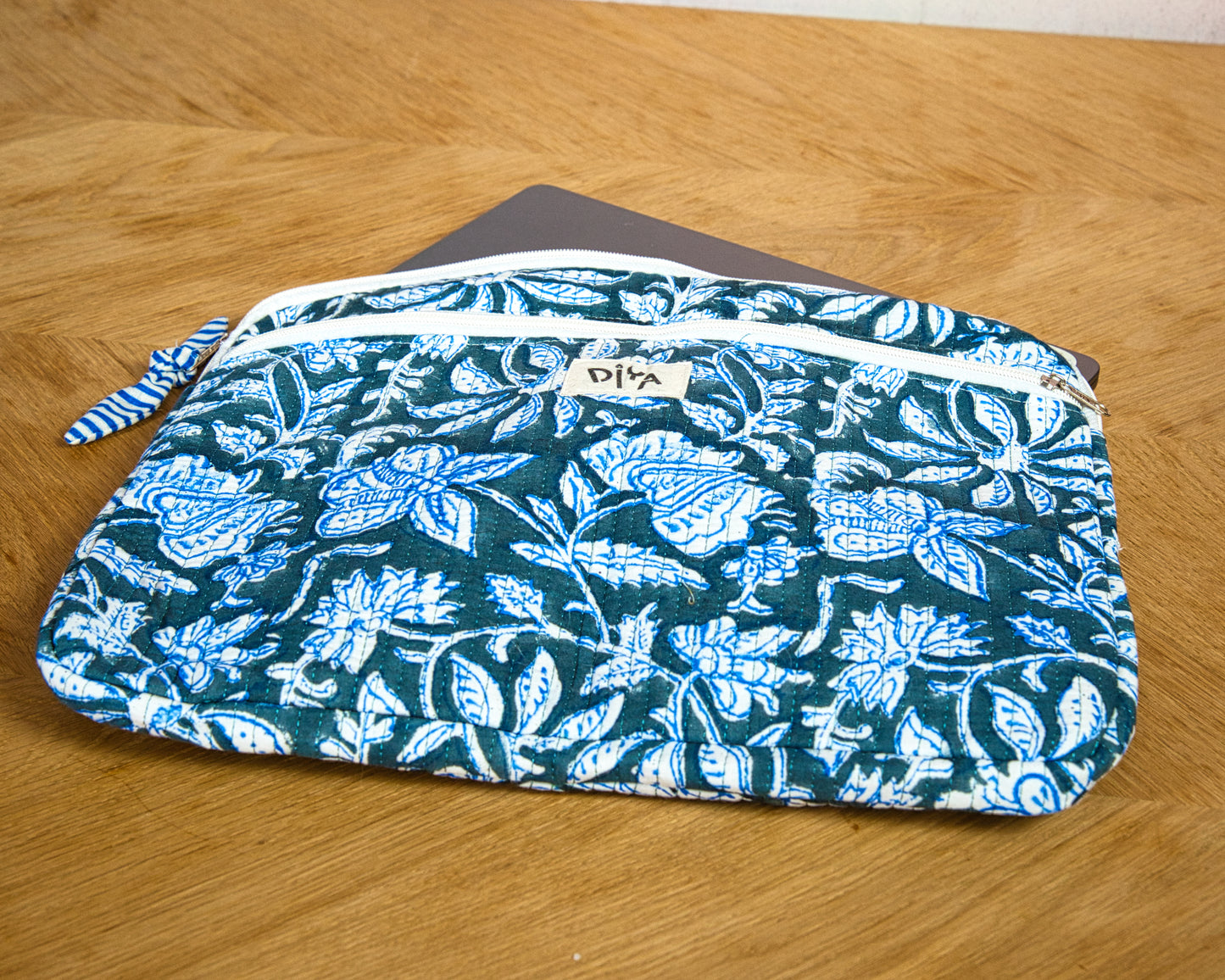 Indigo Floral Cotton Laptop Sleeve