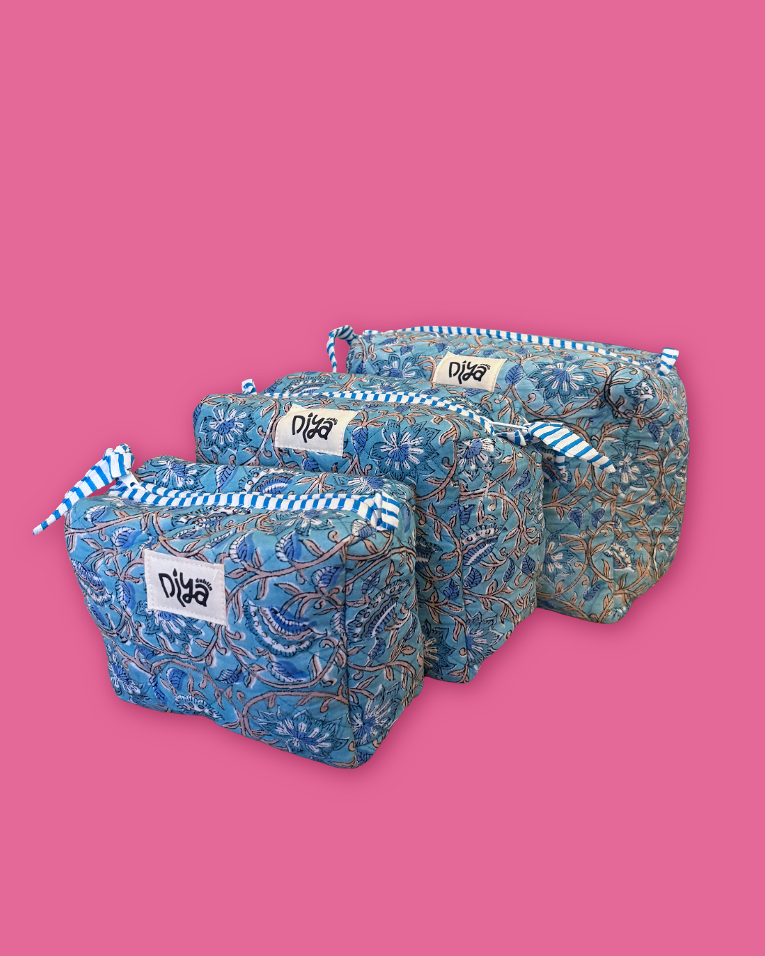 Blue Art-Deco Floral Medium Wash Bag