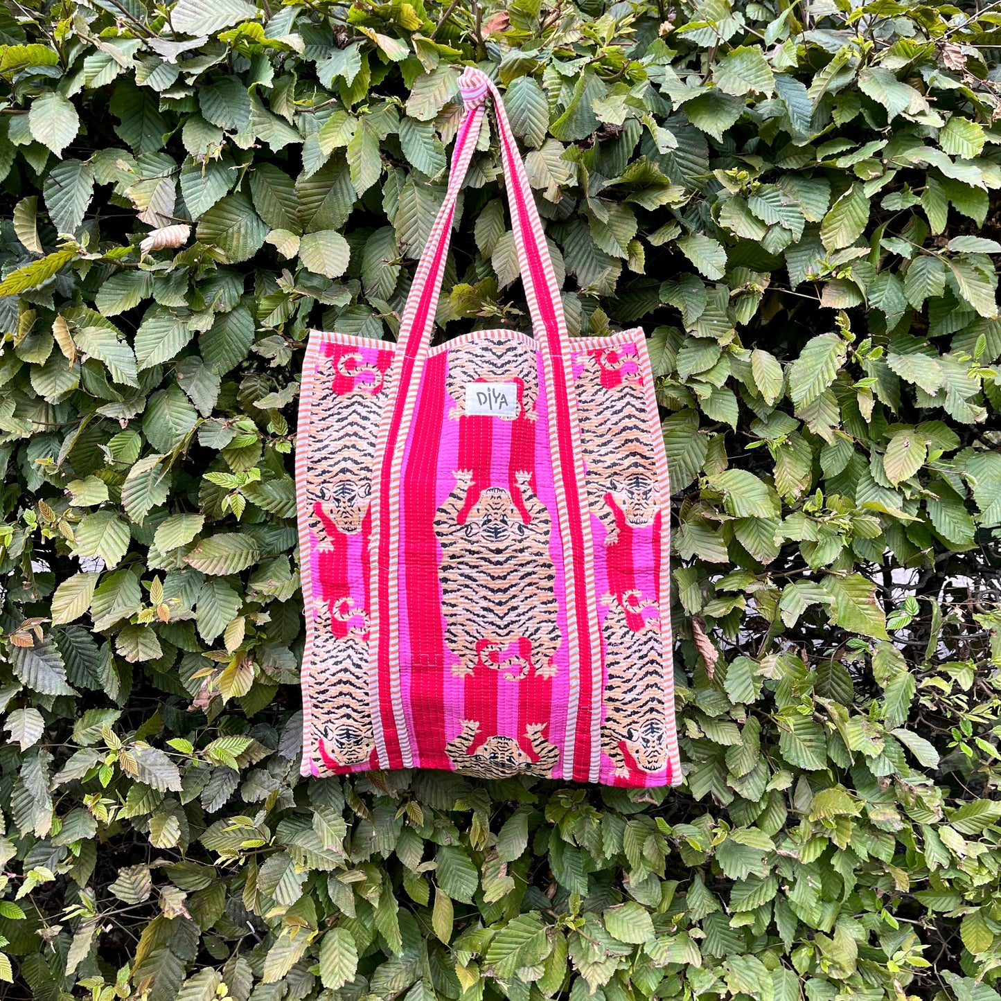 Pink-Red Sleeping Tiger Vertical Tote Bag