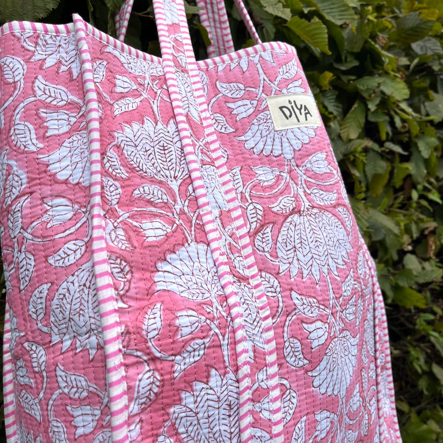 Pink Floral Vertical Tote Bag