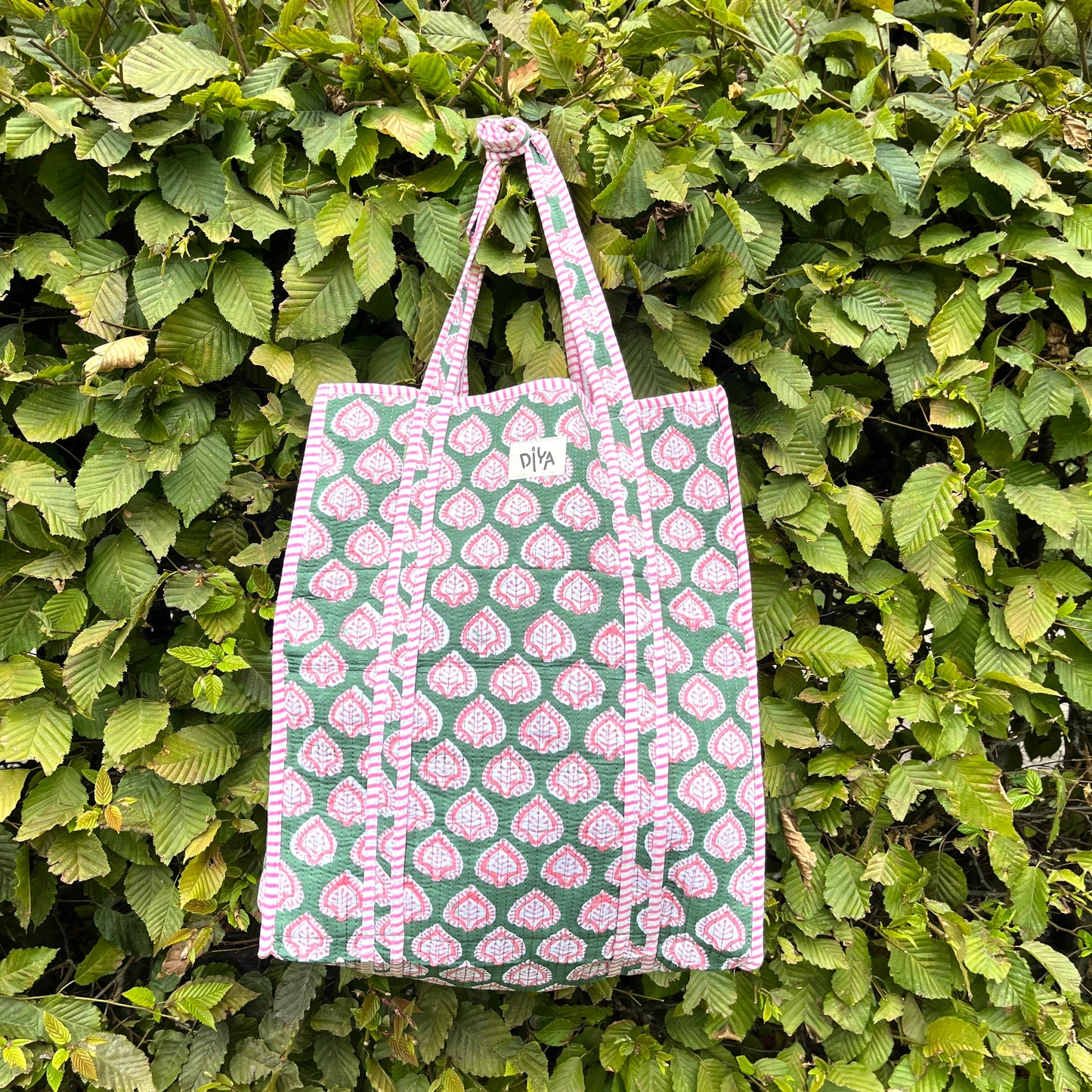 Green-Floral Pink Vertical Tote Bag