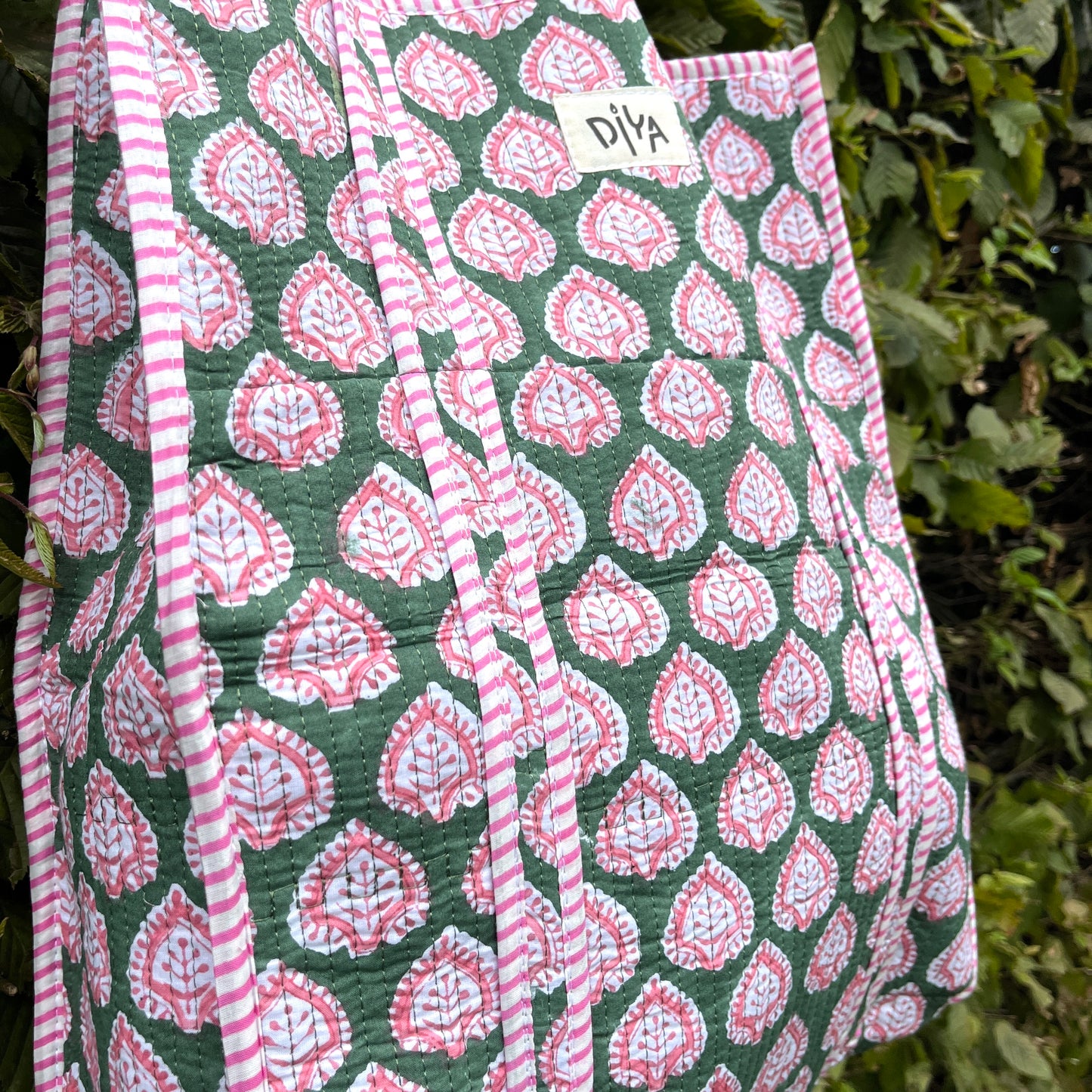 Green-Floral Pink Vertical Tote Bag