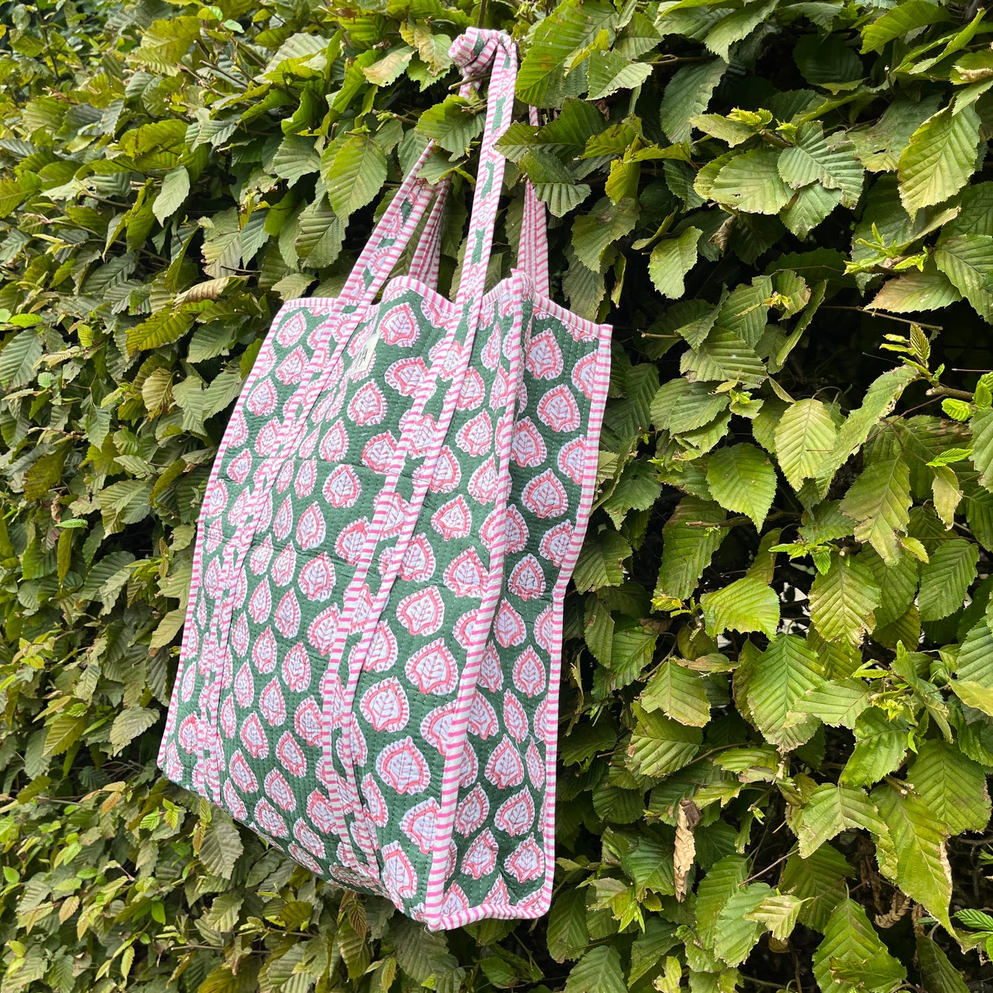 Green-Floral Pink Vertical Tote Bag
