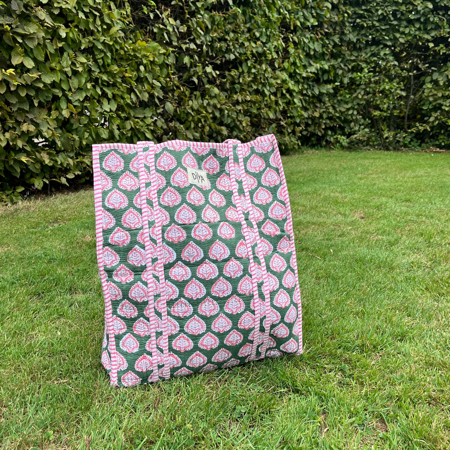 Green-Floral Pink Vertical Tote Bag