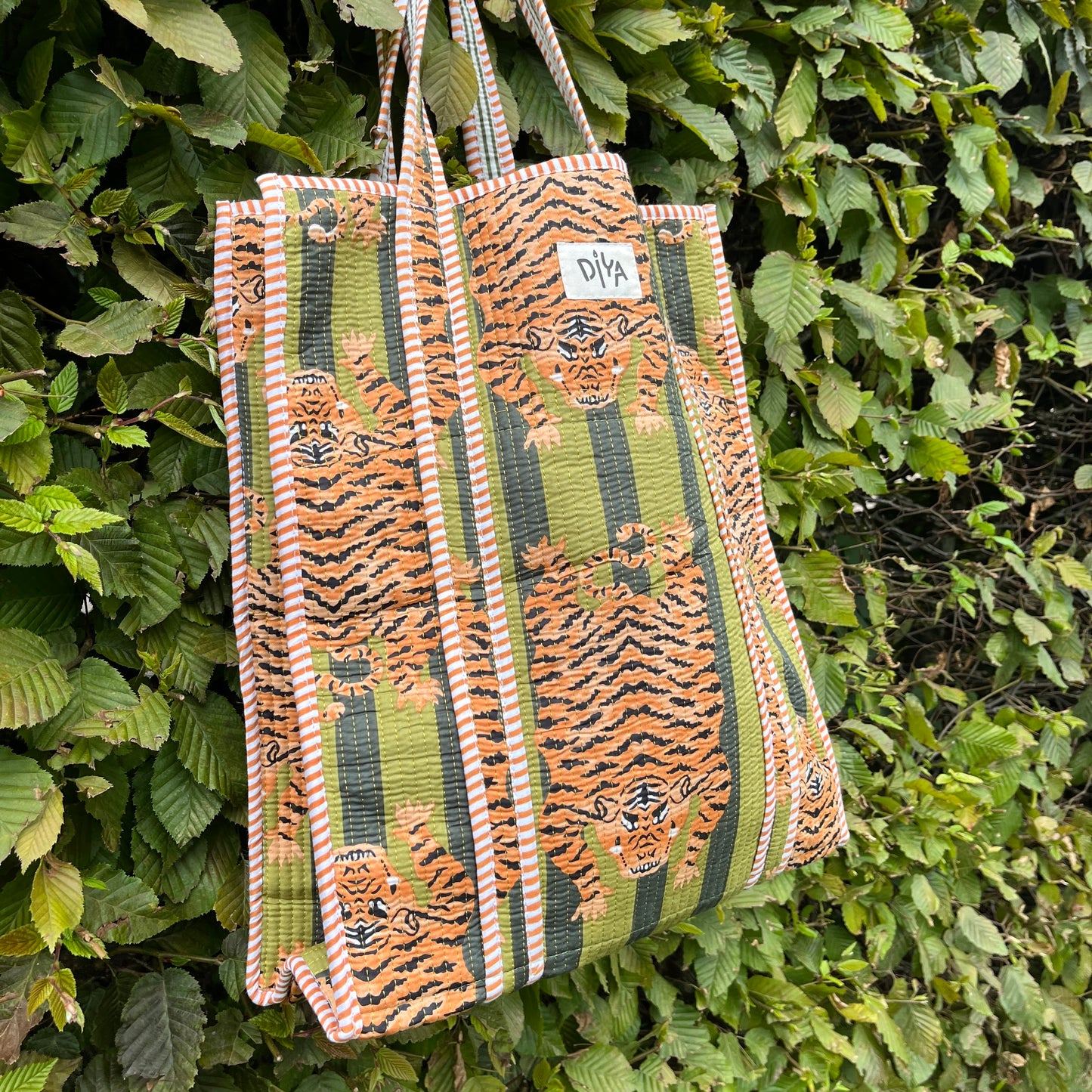 Sleeping Green Tiger Vertical Tote Bag