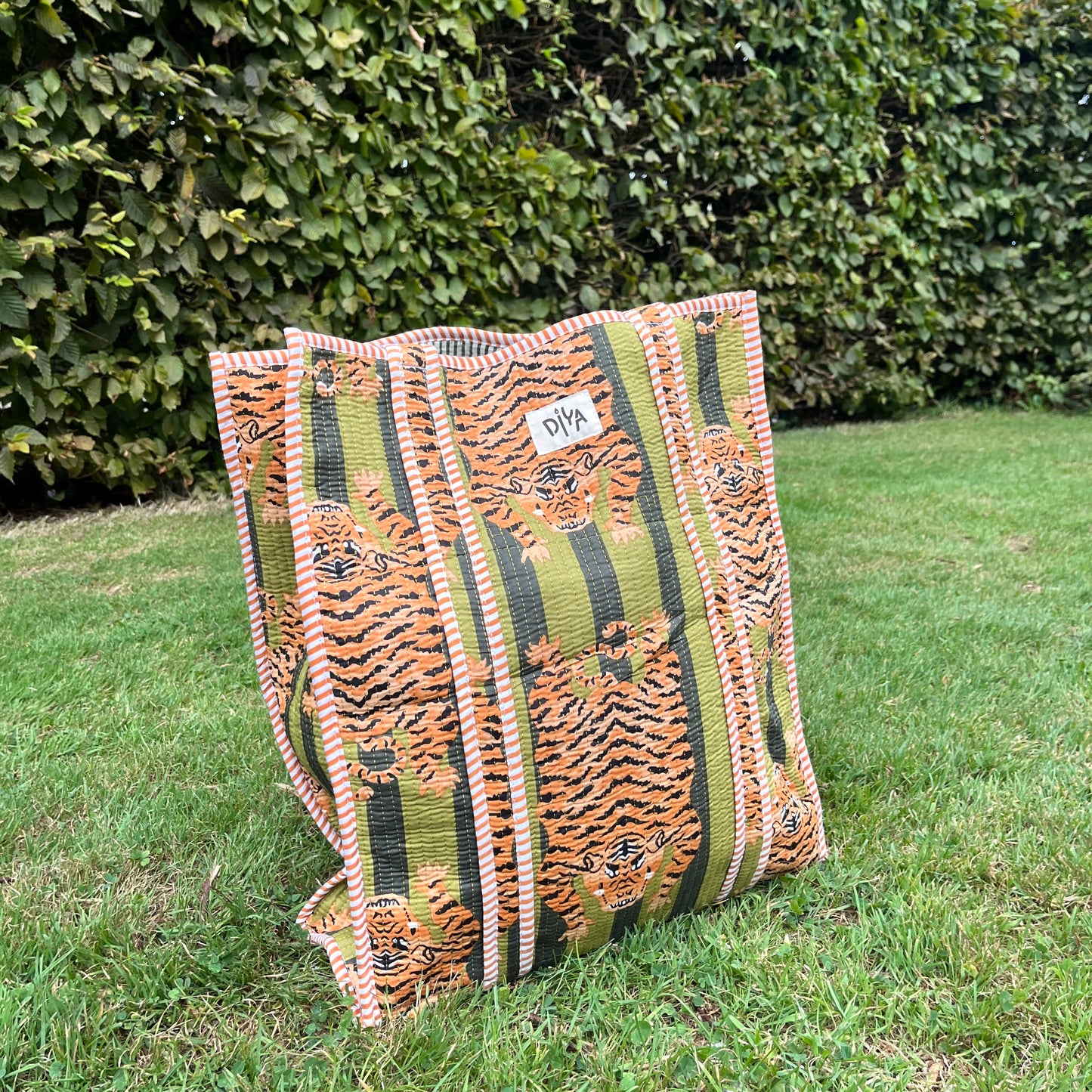 Sleeping Green Tiger Vertical Tote Bag