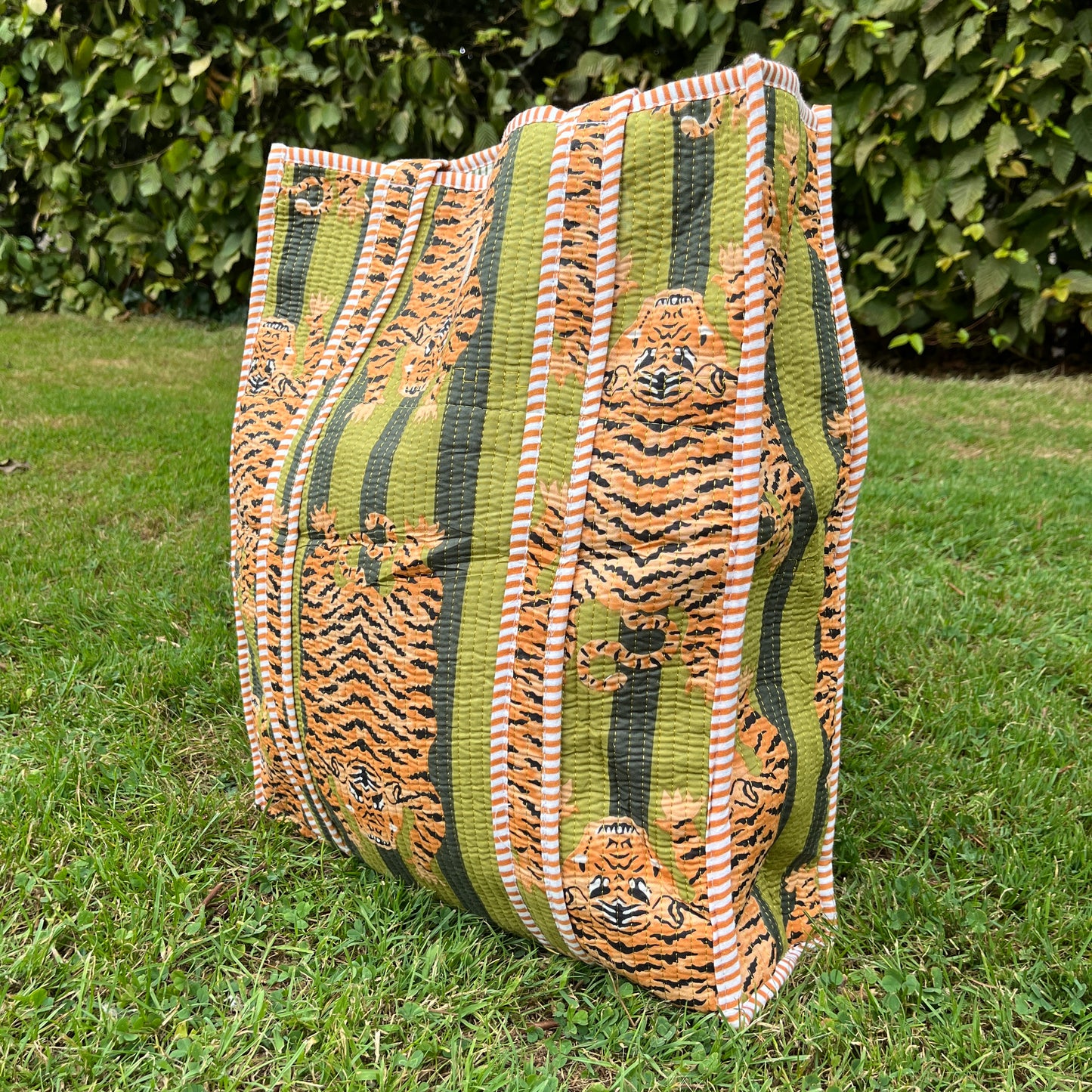 Sleeping Green Tiger Vertical Tote Bag