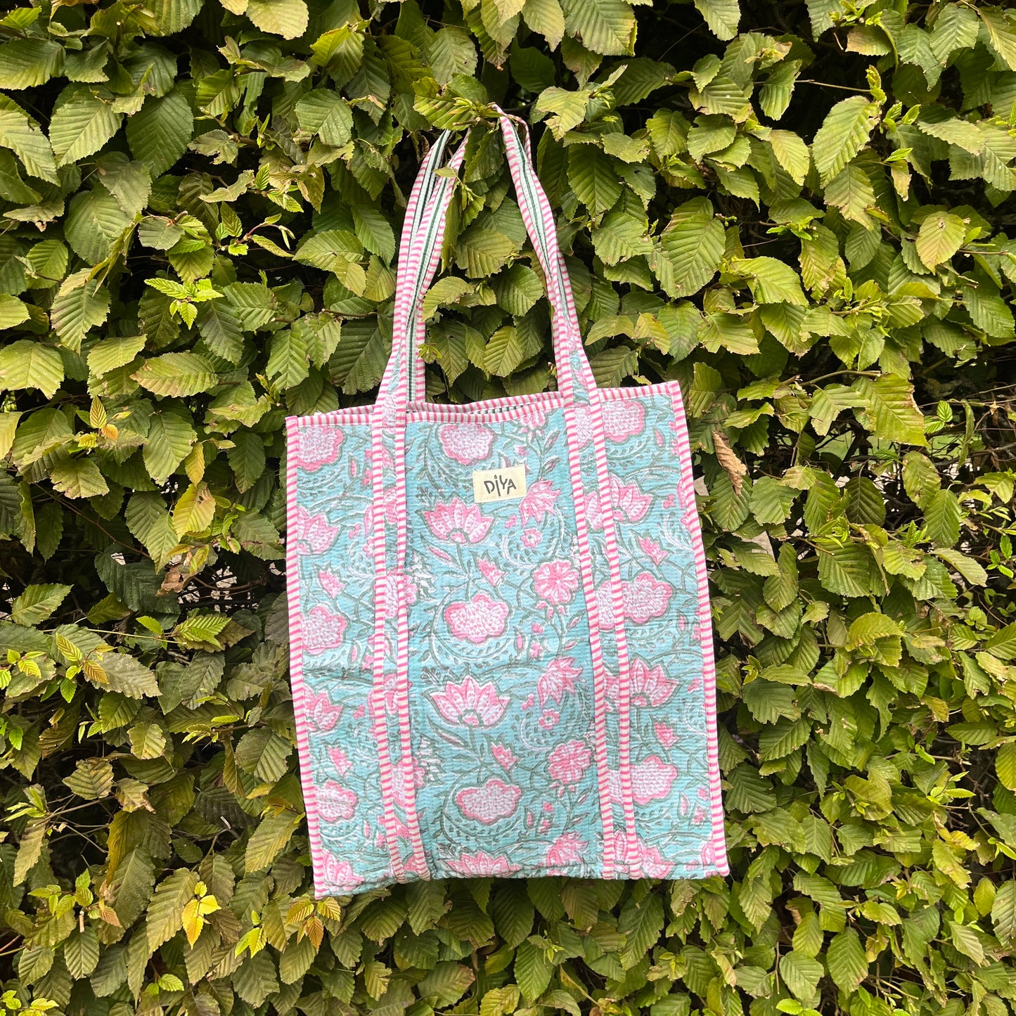 Blue-Pink Blooms Vertical Tote Bag