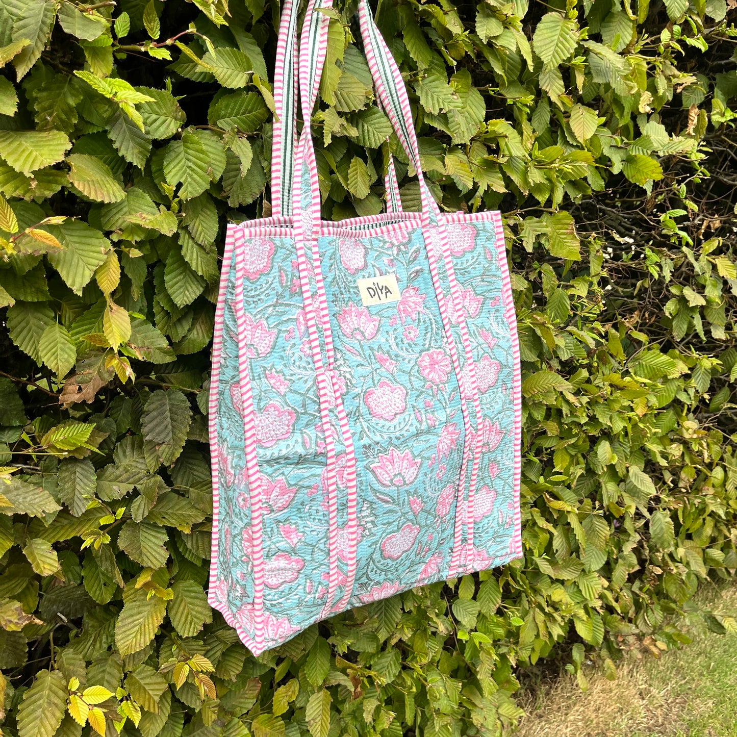 Blue-Pink Blooms Vertical Tote Bag