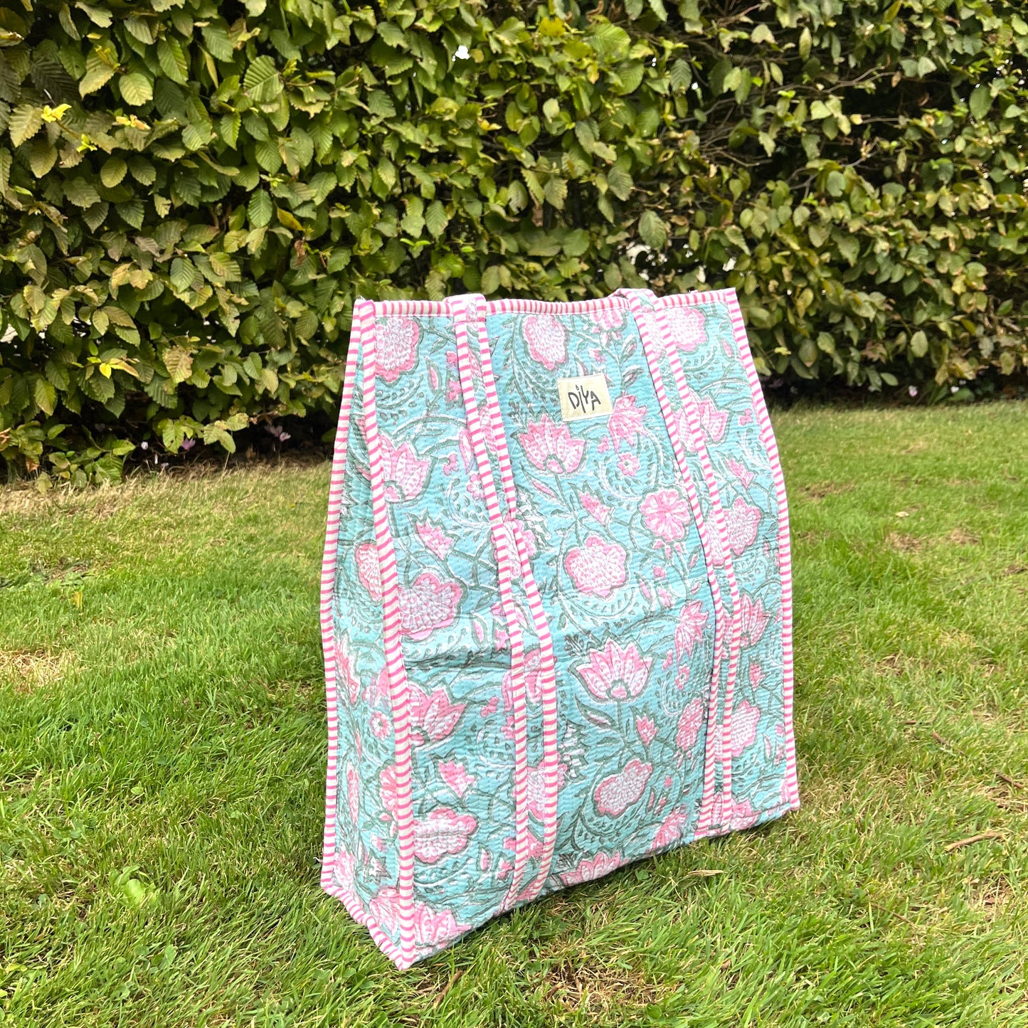Blue-Pink Blooms Vertical Tote Bag