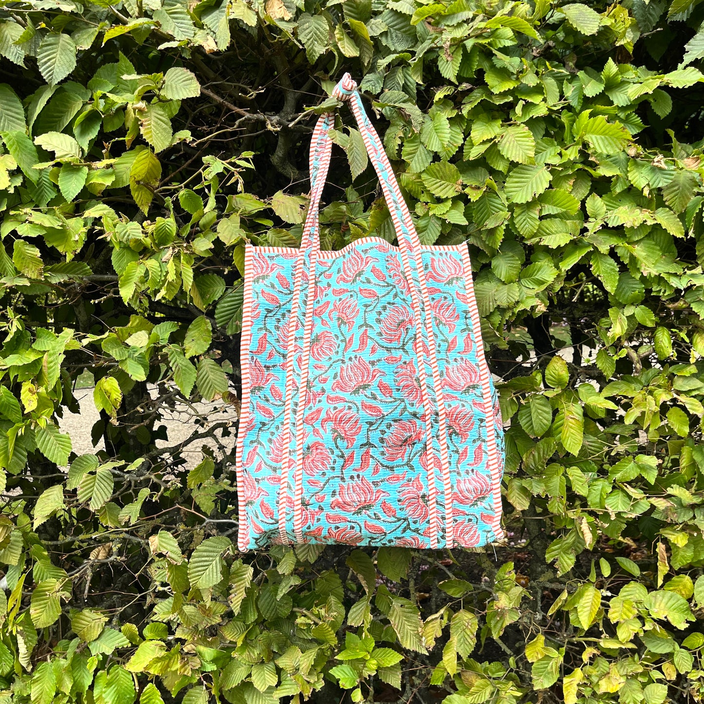 Blue Floral Vertical Tote Bag