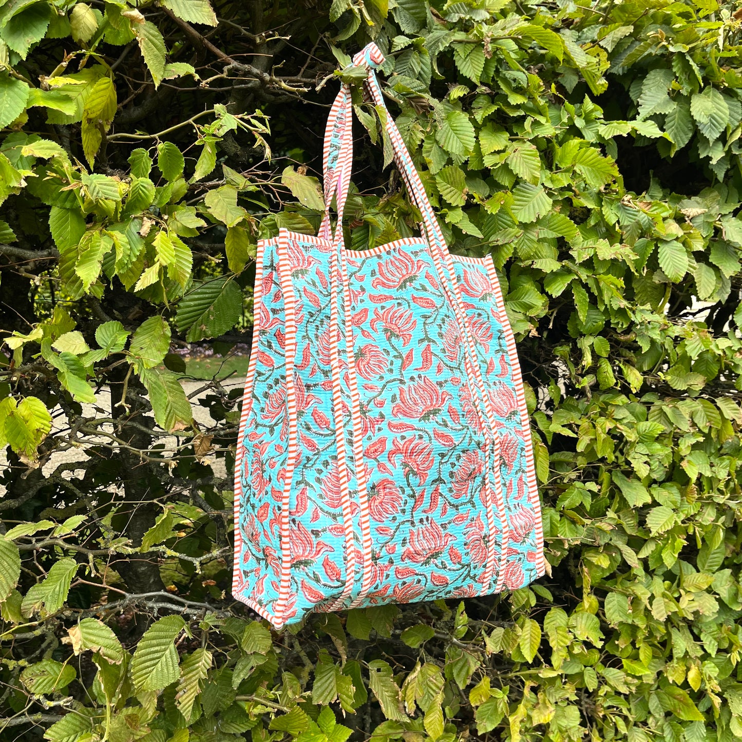 Blue Floral Vertical Tote Bag