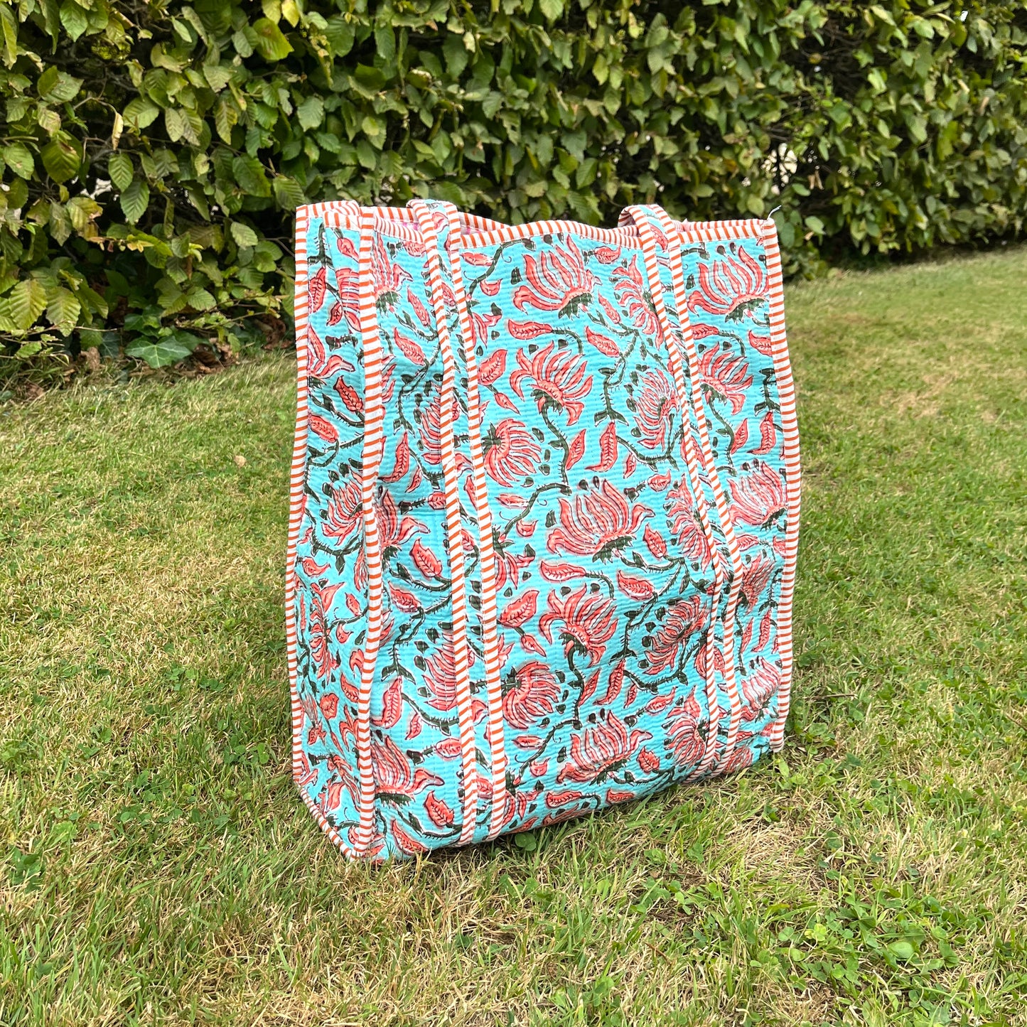 Blue Floral Vertical Tote Bag