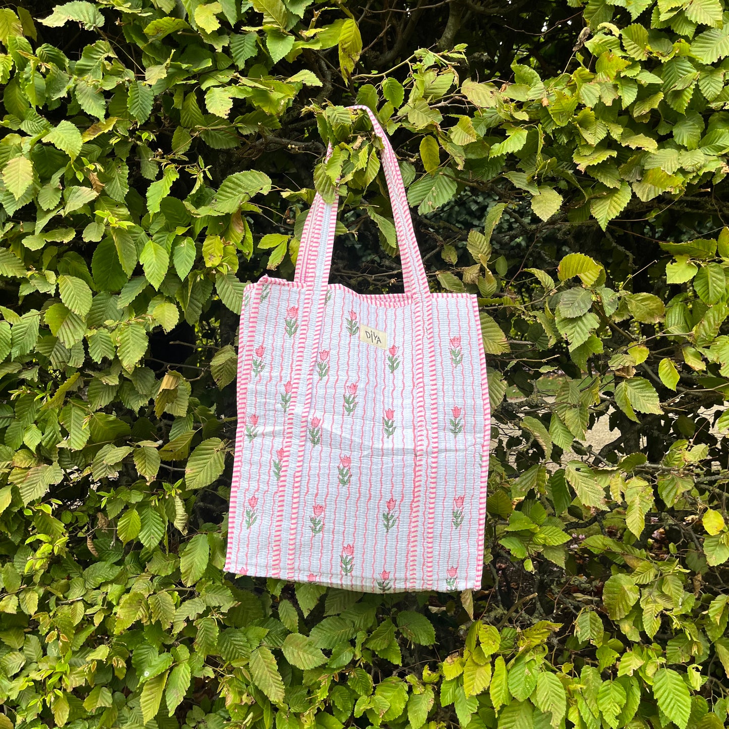 Blossom Pink on White Vertical Cotton Tote Bag