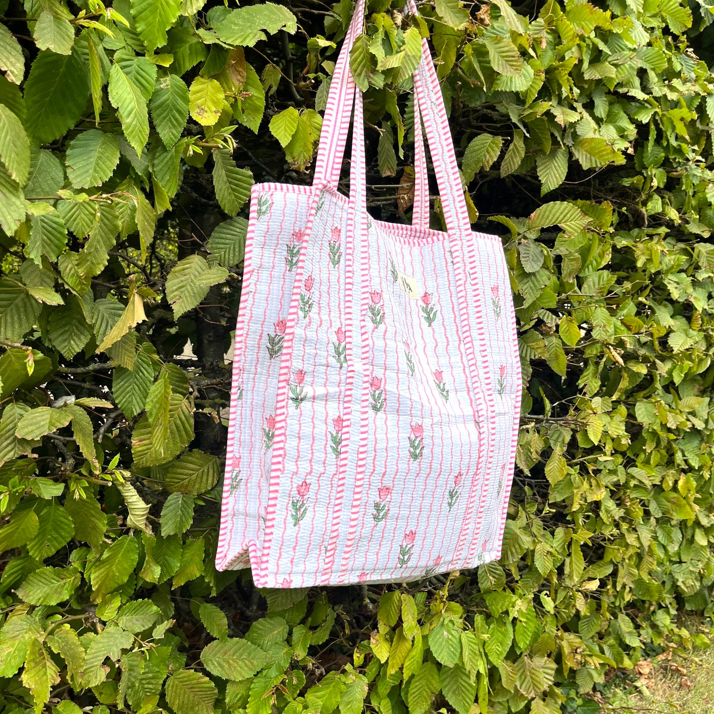 Blossom Pink on White Vertical Cotton Tote Bag