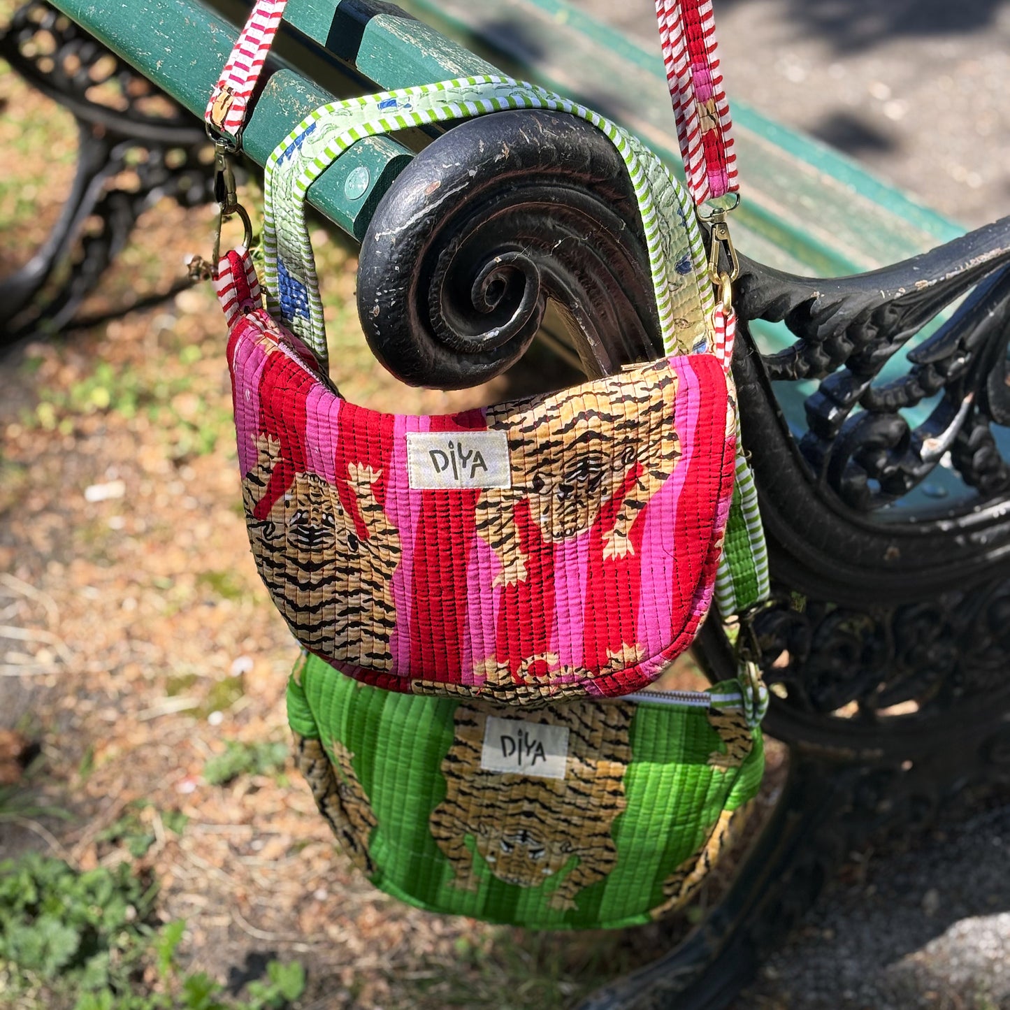 Pink - Red Tiger Padded Cotton Crossbody Bag