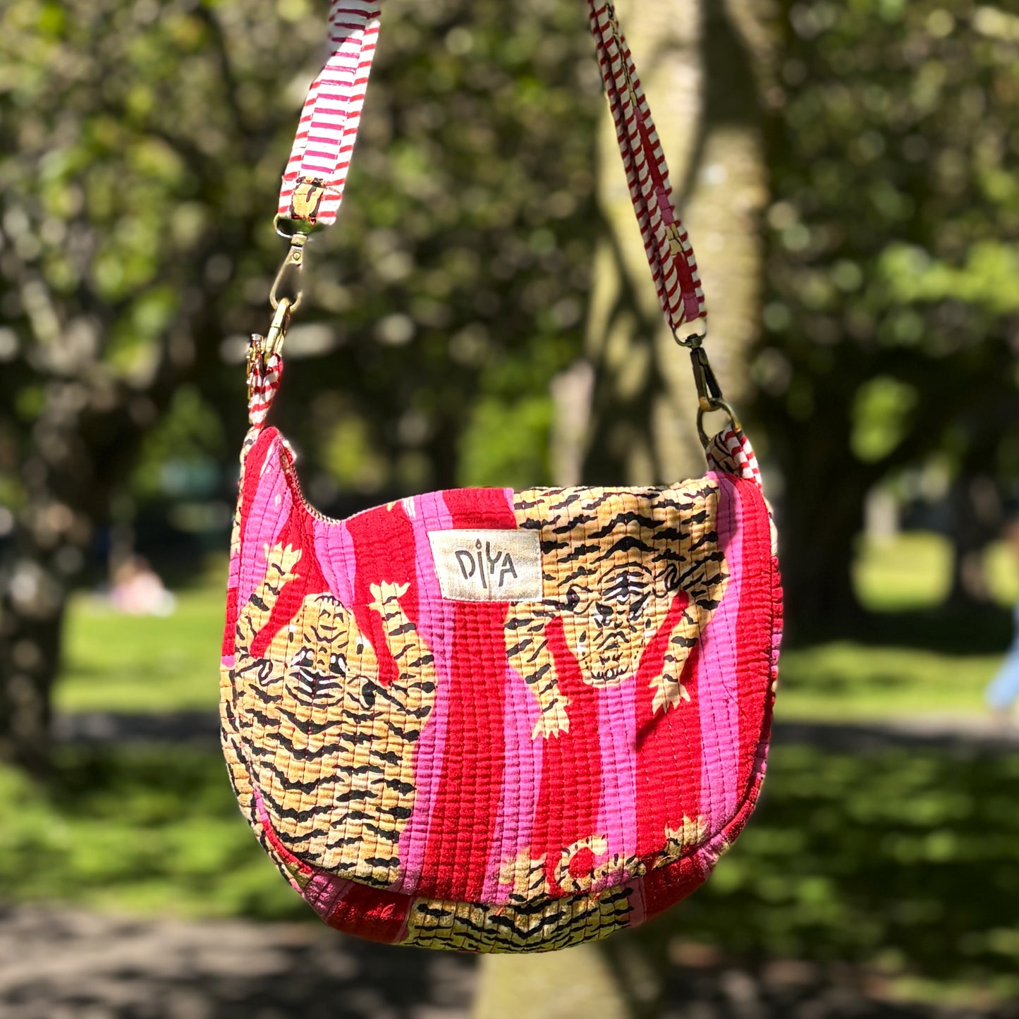Pink - Red Tiger Padded Cotton Crossbody Bag