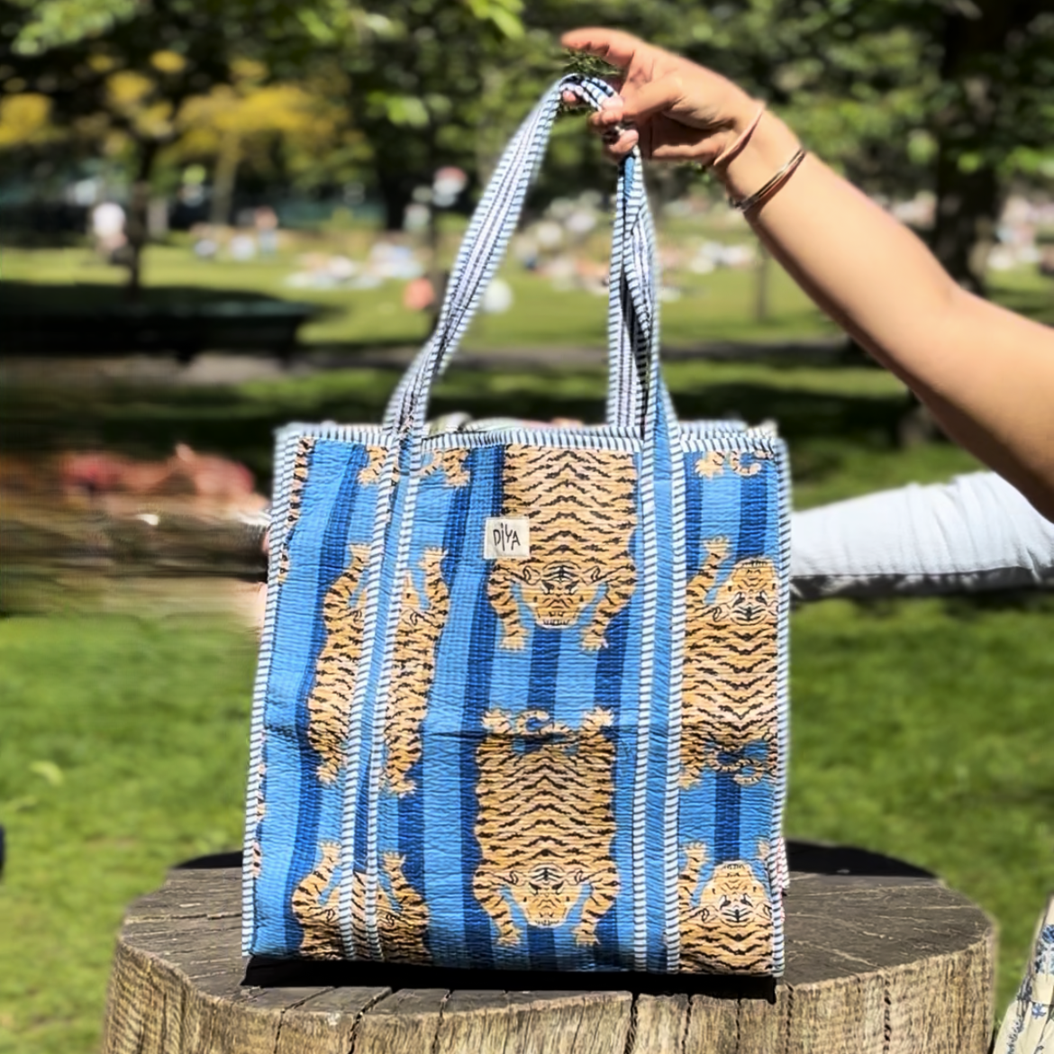 Large Blue Tiger Print Tote Bag