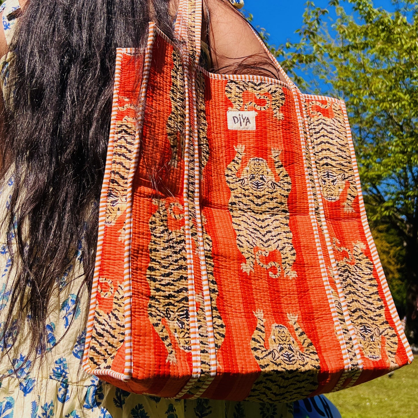 Large Orange Tiger Print Tote Bag