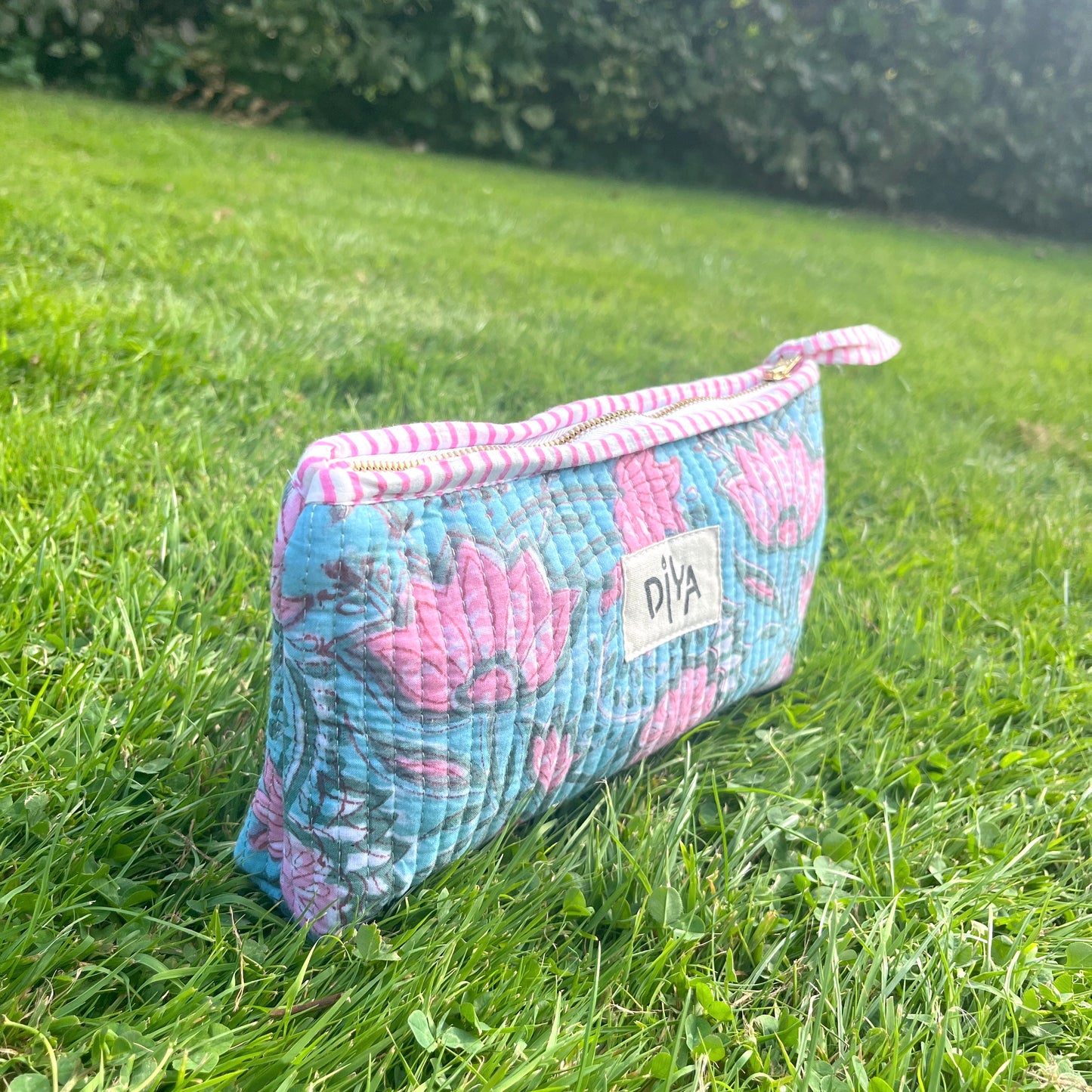 Blue & Pink Flower Pencil Pouch