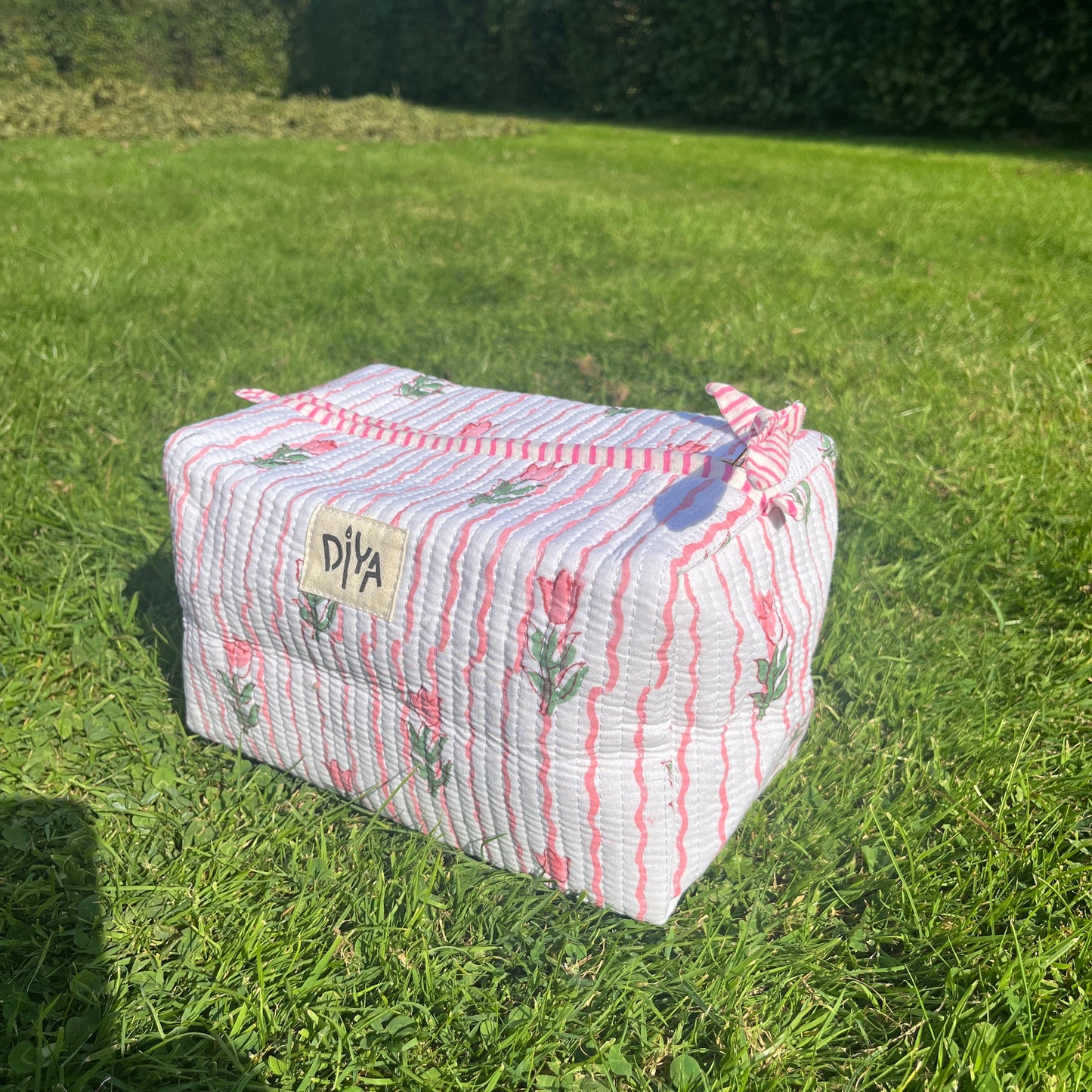 Medium Pouch with White & Pink Floral