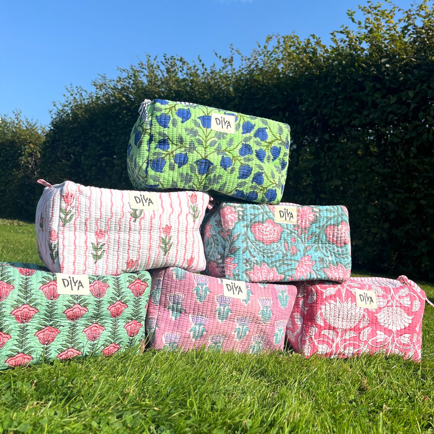Handcrafted Floral Big Pouch - Green & Pink