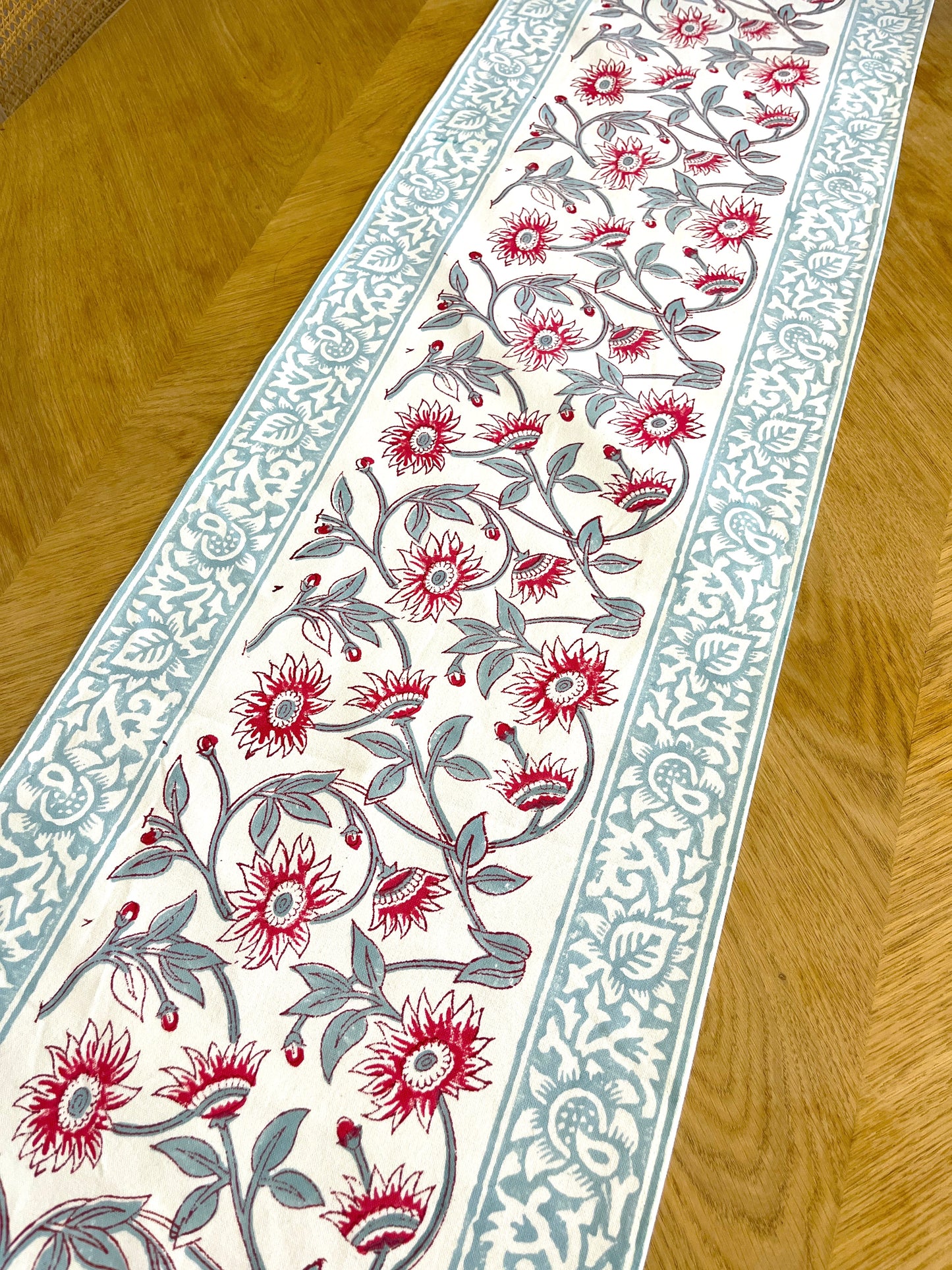 Red & Grey Floral Table Runner