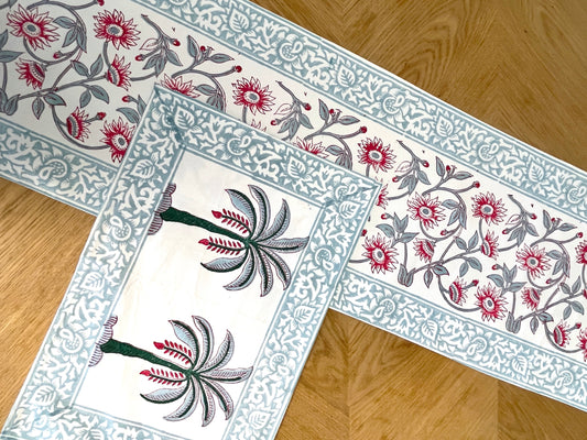 Red & Grey Floral Table Runner