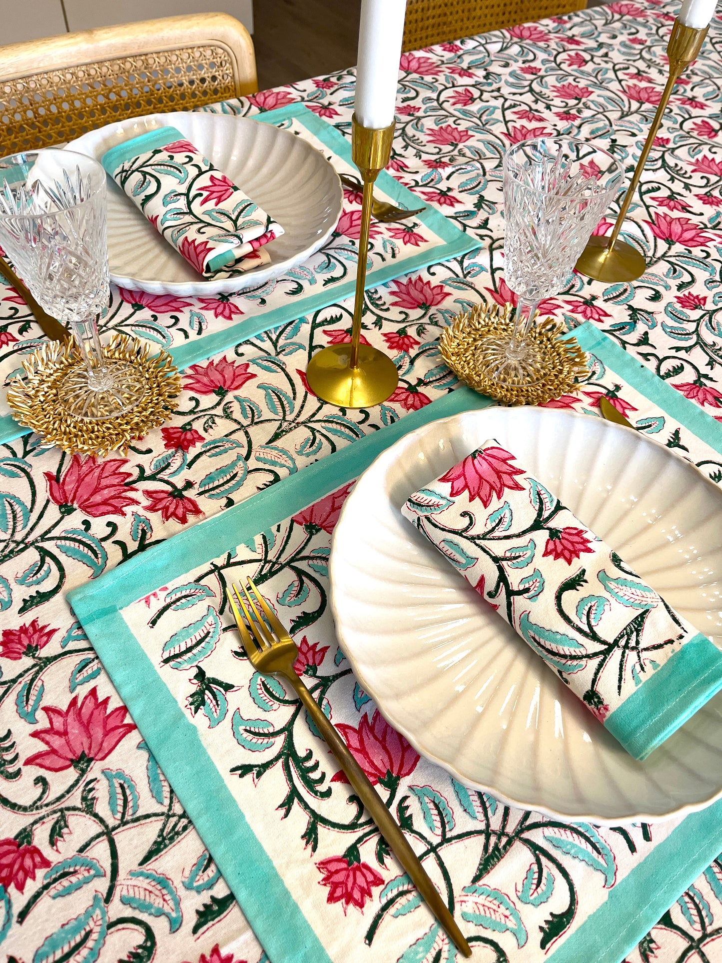 Green & Pink Cotton Napkin Set of 2