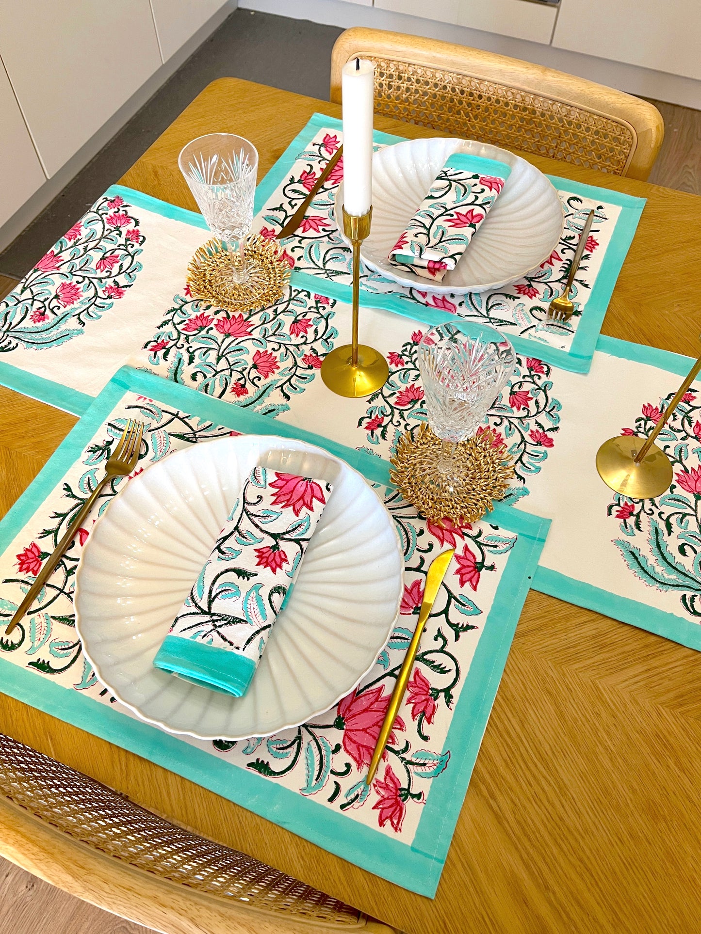 Red Floral with Green Border Table Runner