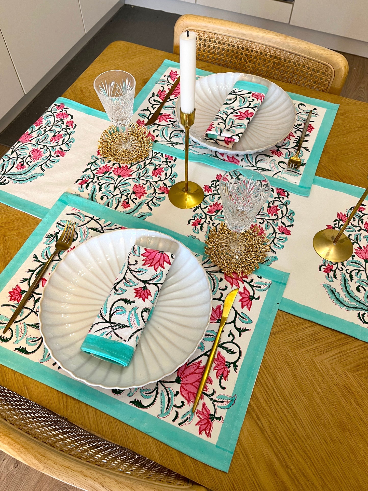 Green & Pink Cotton Placemats Set of 2