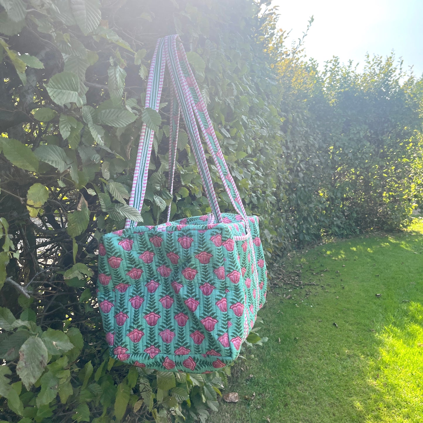 Green & Pink Floral Travel Bag