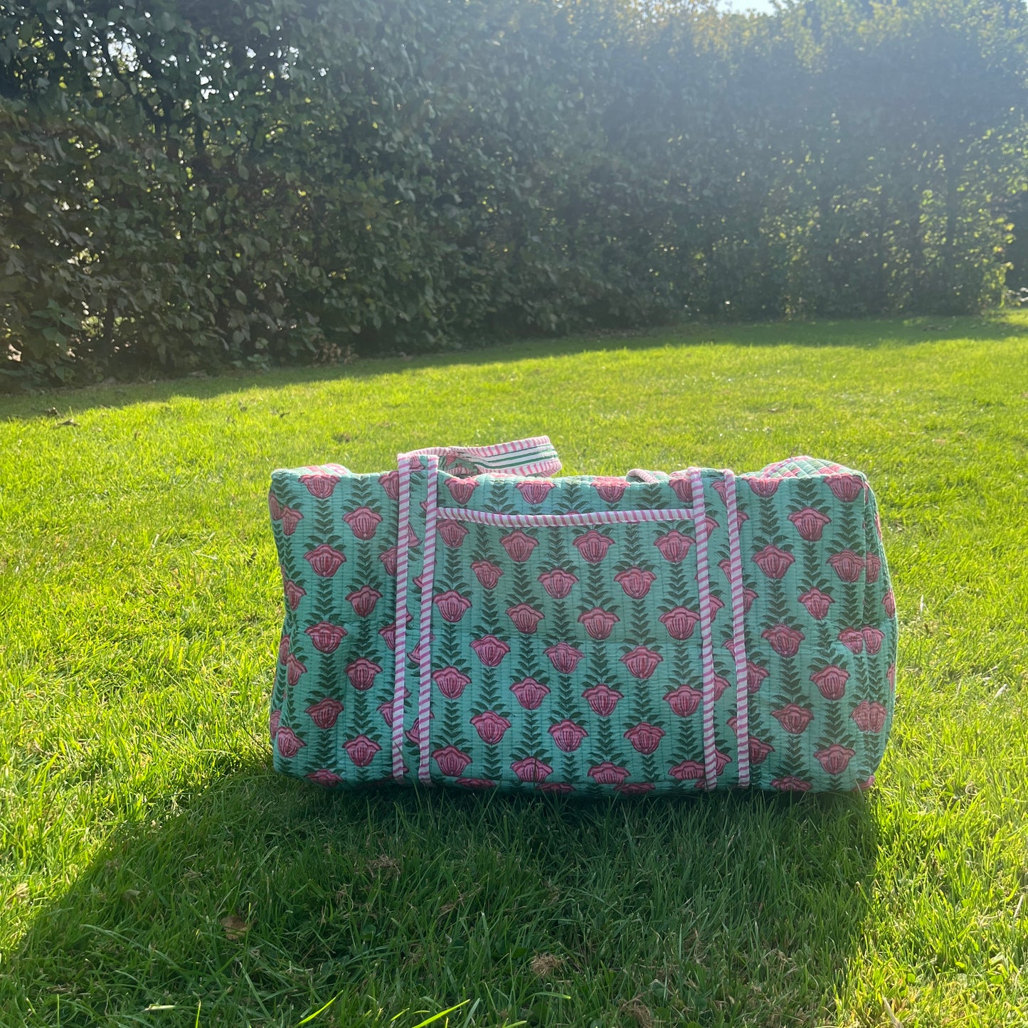 Green & Pink Floral Travel Bag