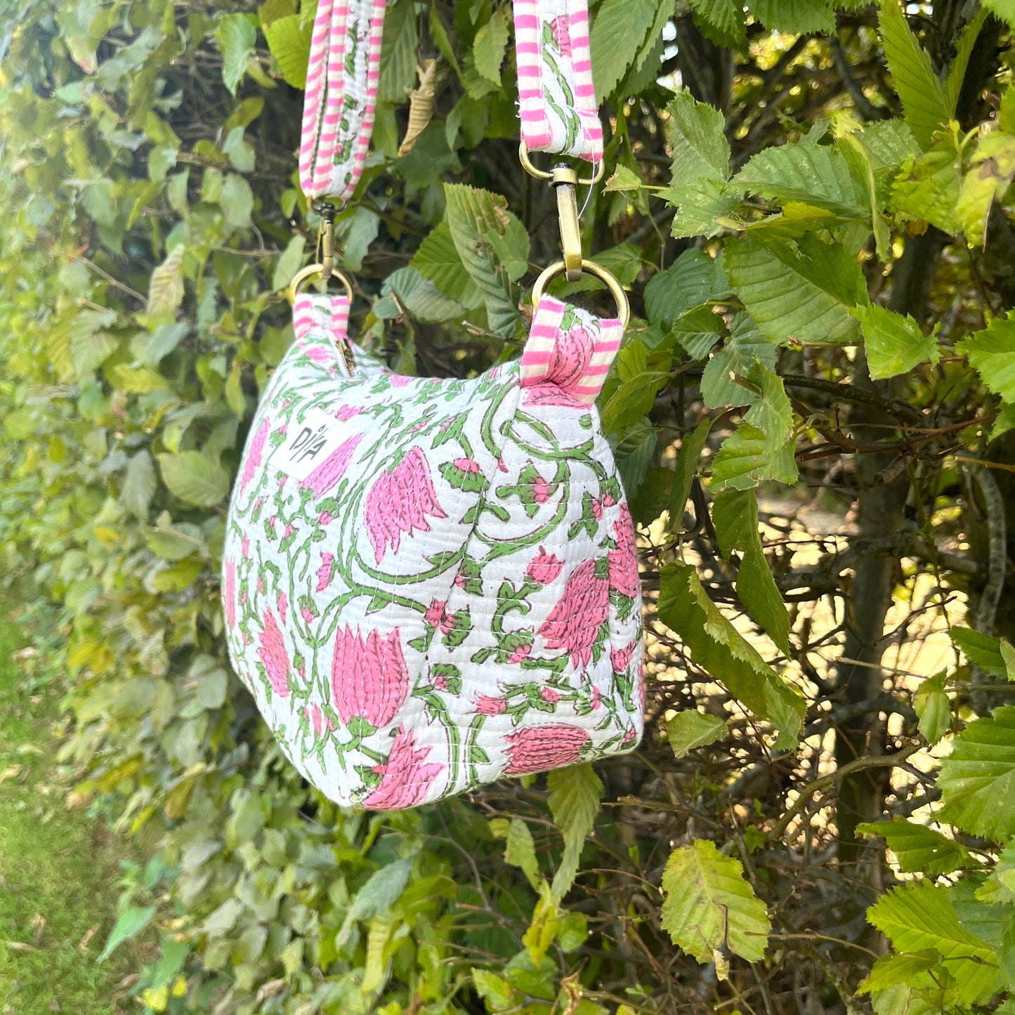 White with Pink Flower Artisan Crossbody Bag