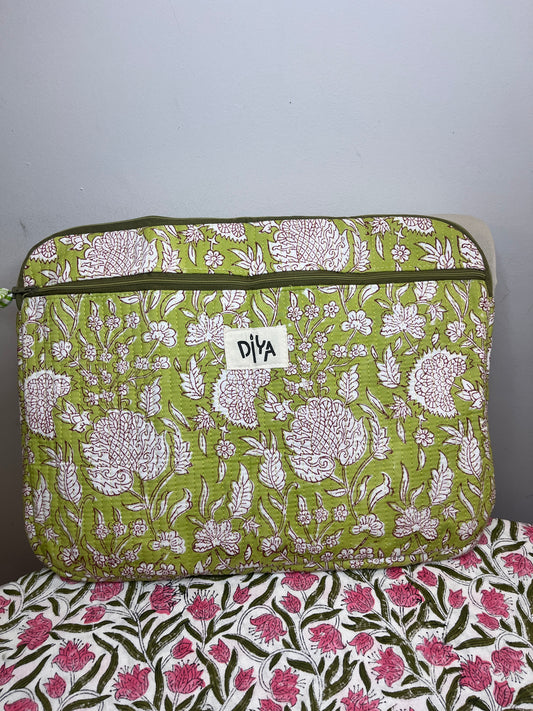 Light Green Floral Cotton Laptop Sleeve