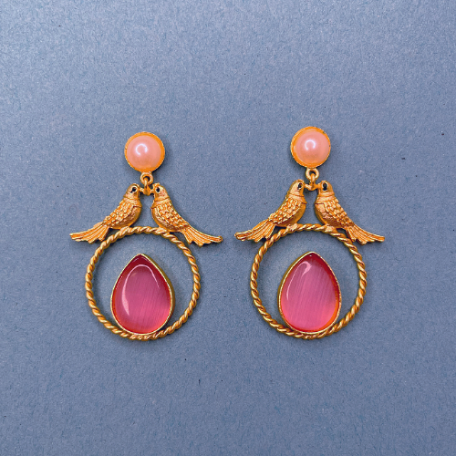 Charming Birds Pink Dangle Earrings