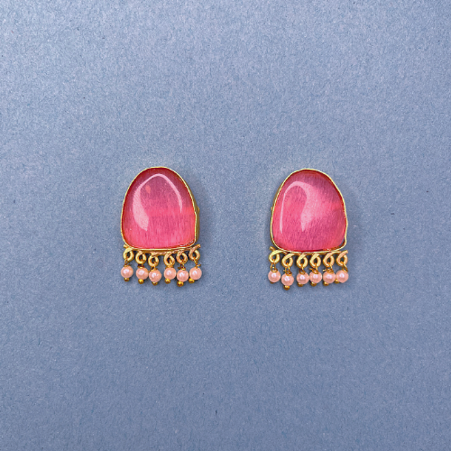 Bold Big Pink Rock Imitation Earrings