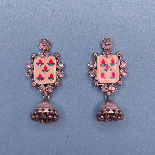 raditional Pink Rajasthani Jhumka Earrings